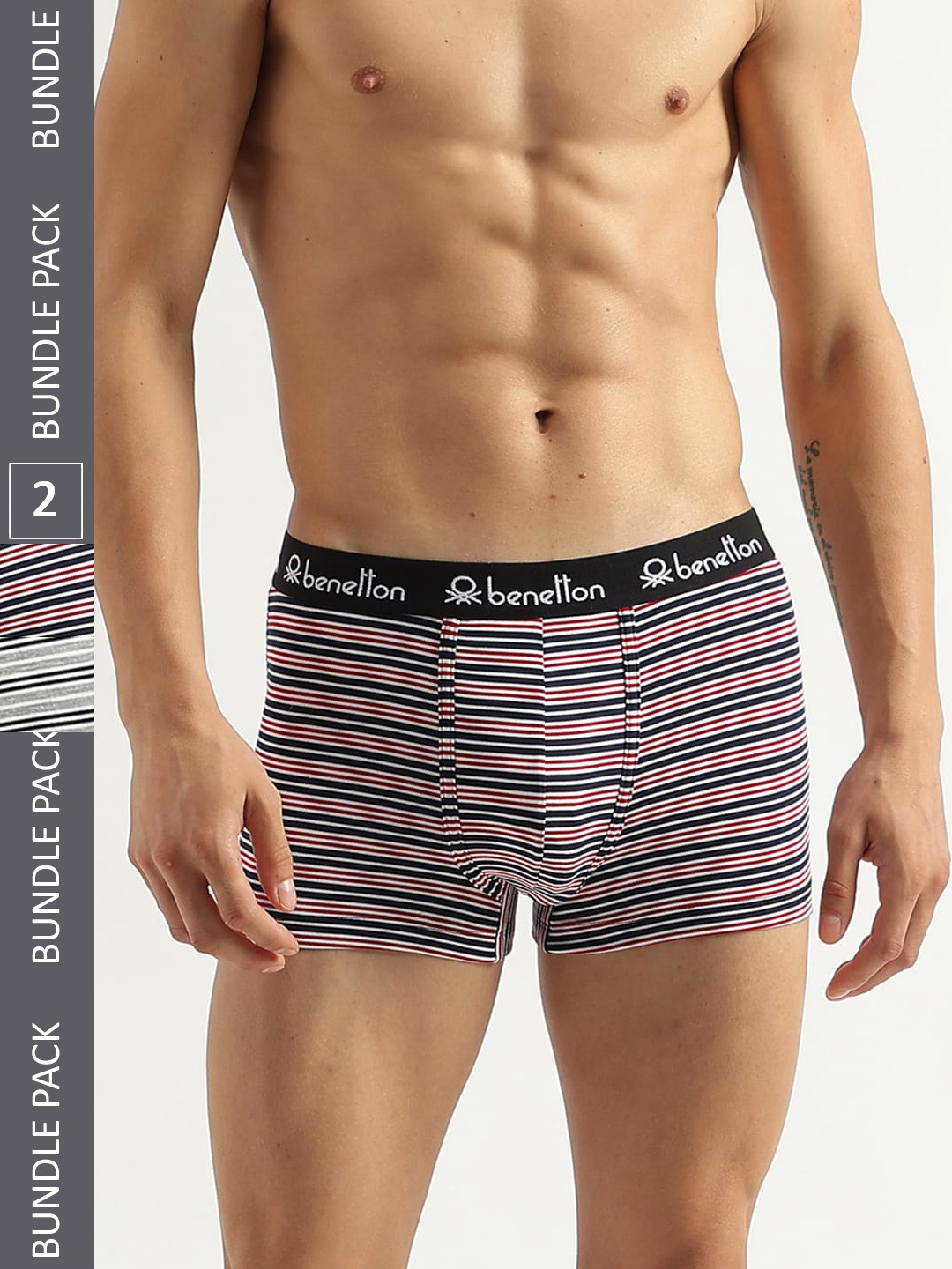

United Colors of Benetton Pack Of 2 Striped Low Rise Trunks 23P3MENUC152I901XL-901, Red