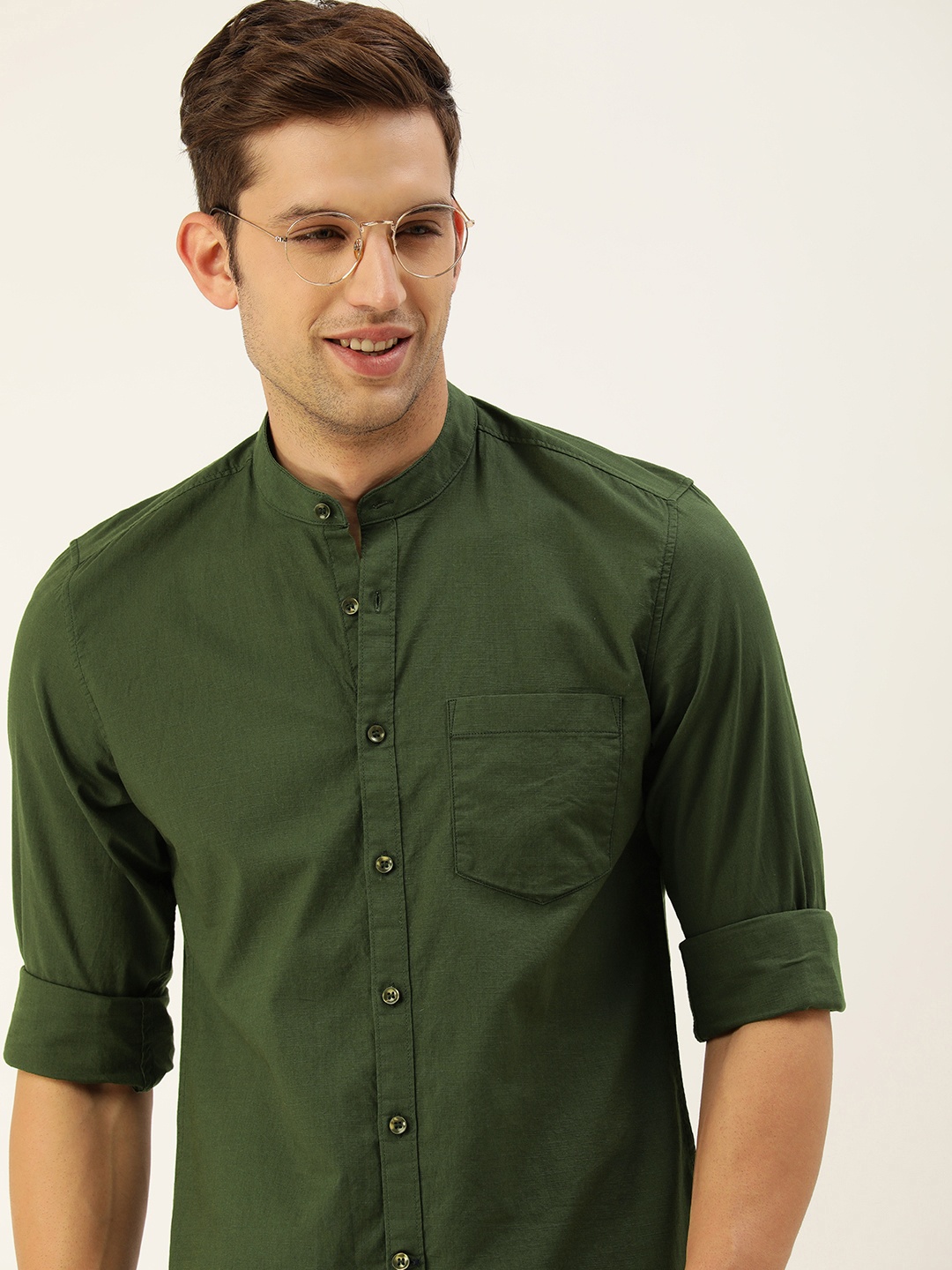 

Mast & Harbour Men Standard Opaque Casual Shirt, Green