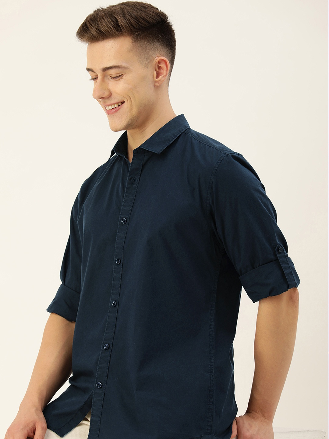 

Mast & Harbour Men Standard Opaque Casual Shirt, Navy blue