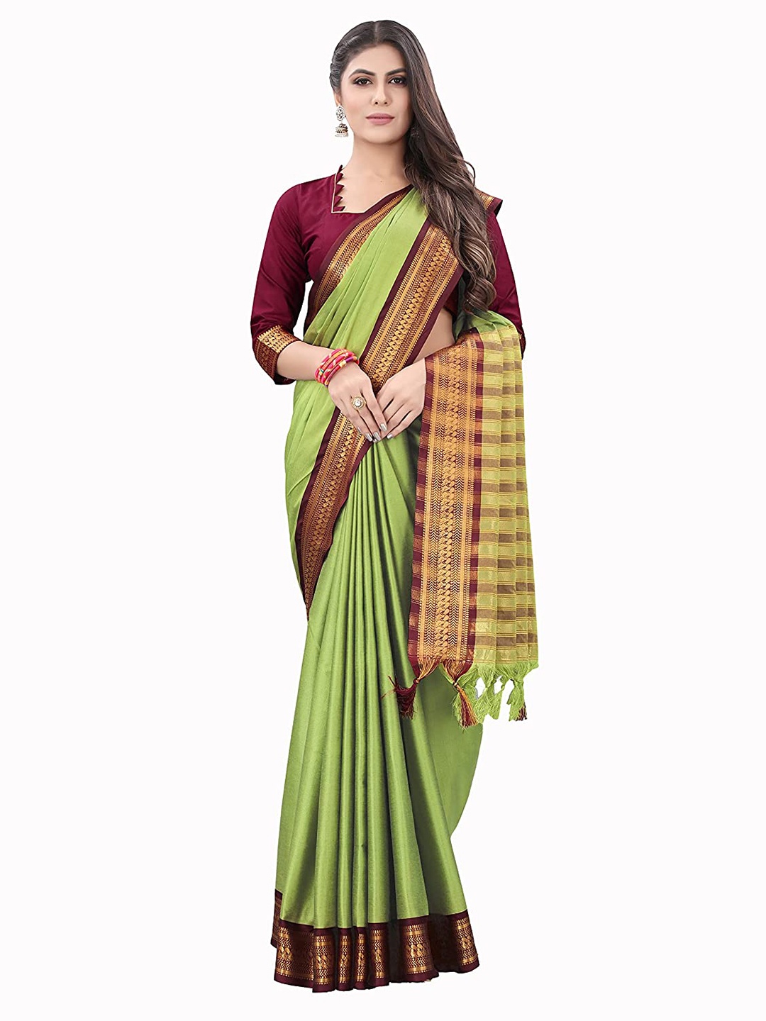 

MAGMINA Zari Silk Cotton Banarasi Saree, Green