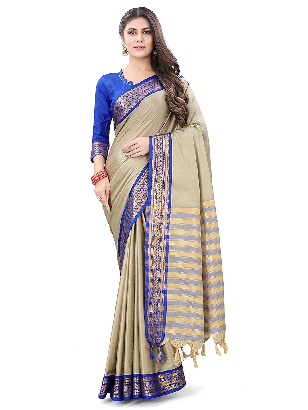 

MAGMINA Zari Silk Cotton Banarasi Saree, Grey