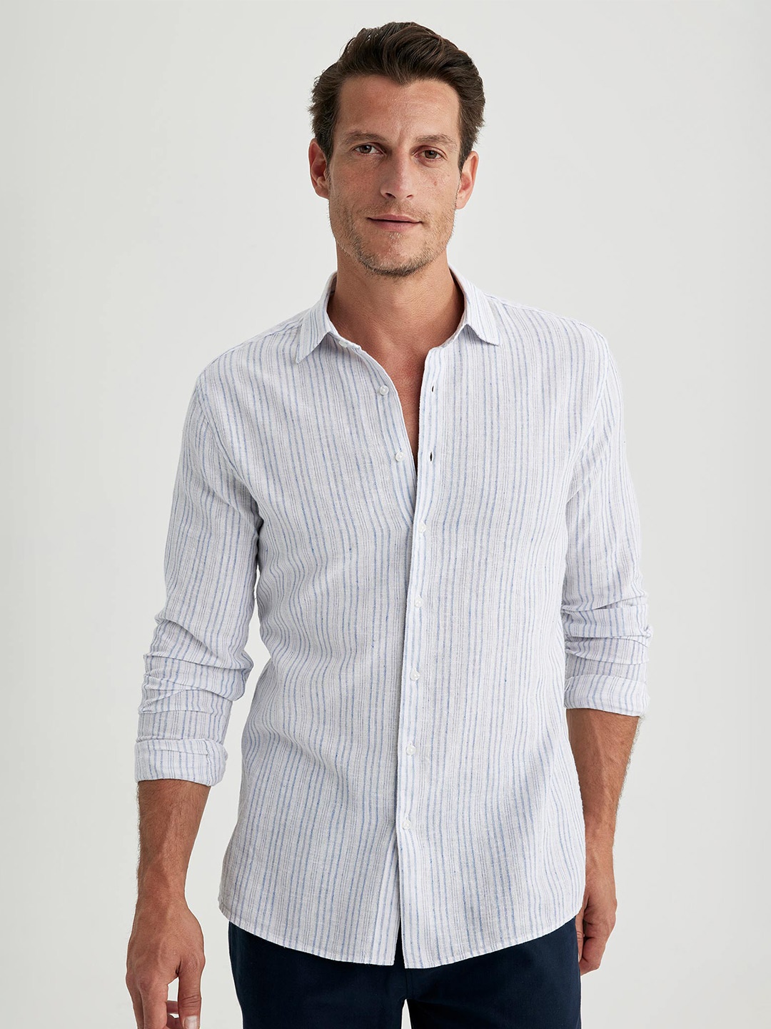 

DeFacto Striped Linen Casual Shirt, White