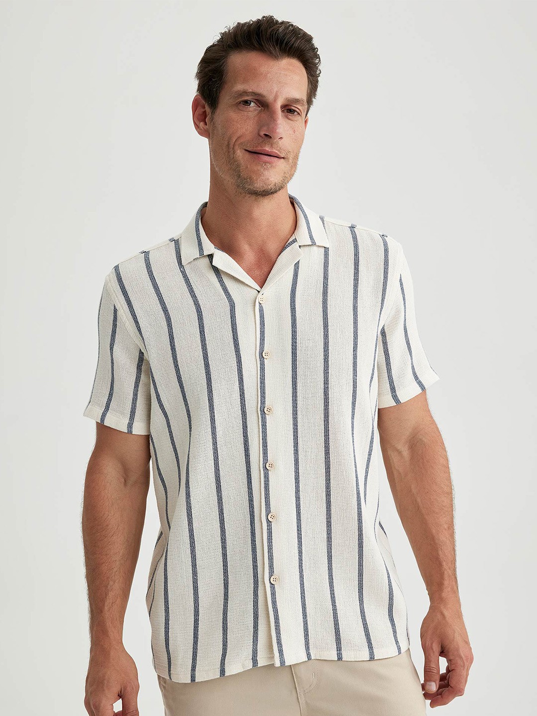

DeFacto Striped Cotton Casual Shirt, White