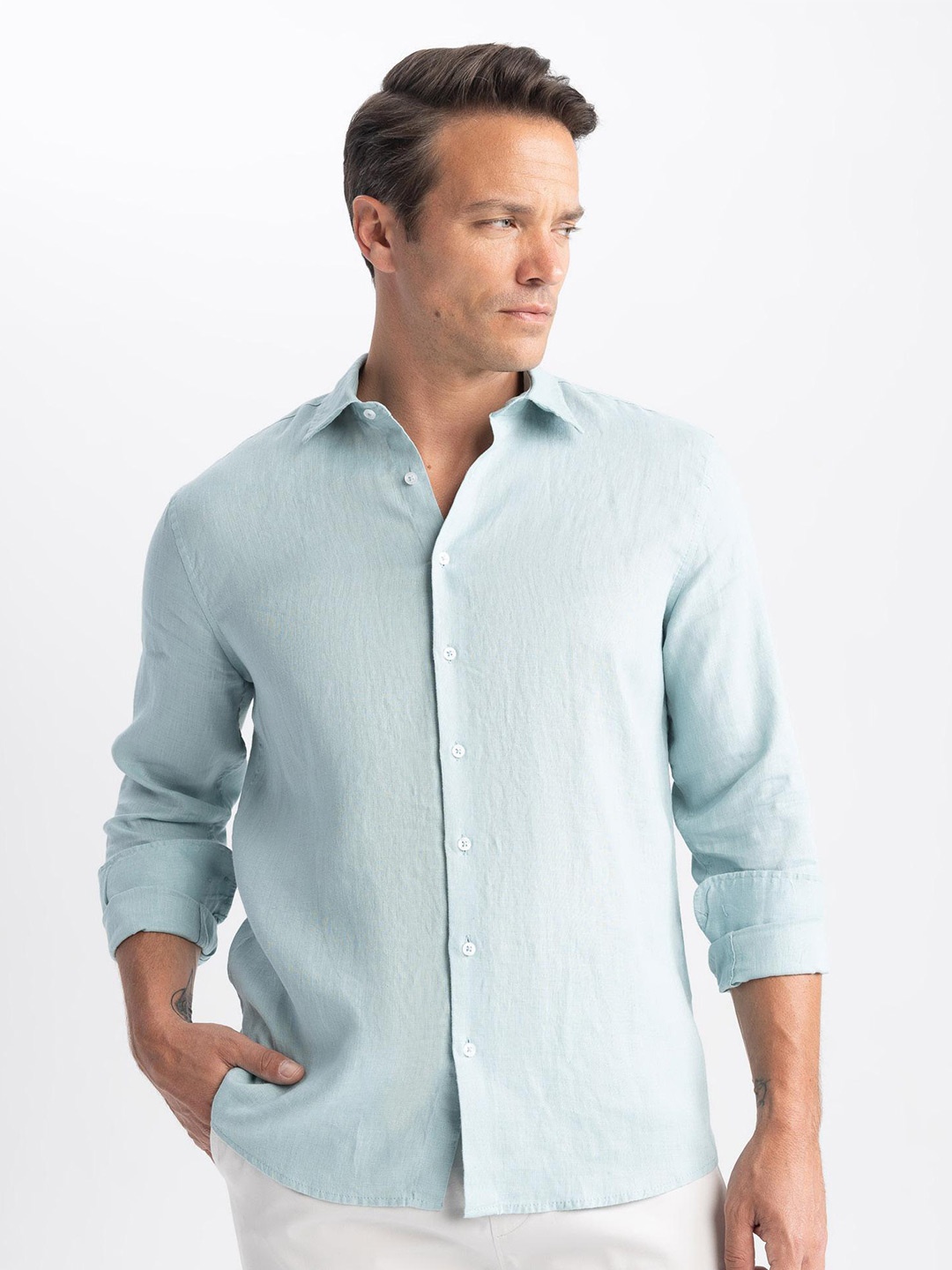 

DeFacto Regular Linen Casual Shirt, Blue