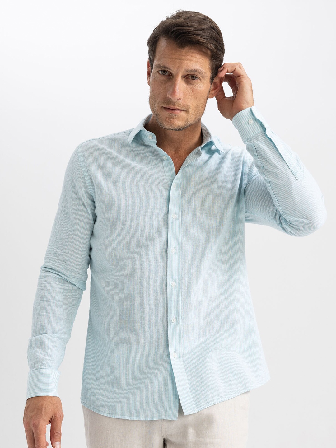 

DeFacto Spread Collar Long Sleeves Casual Shirt, Blue