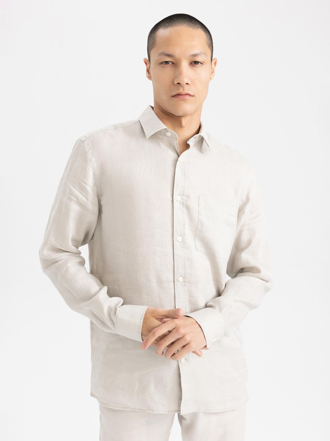 

DeFacto Spread Collar Long Sleeves Casual Shirt, Cream