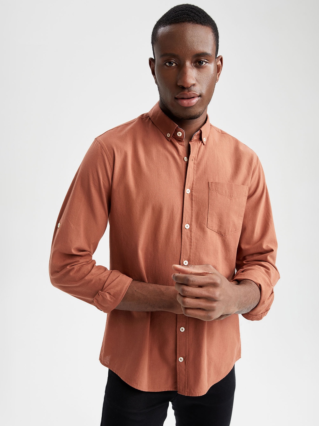 

DeFacto Long Sleeves Pure Cotton Casual Shirt, Coral