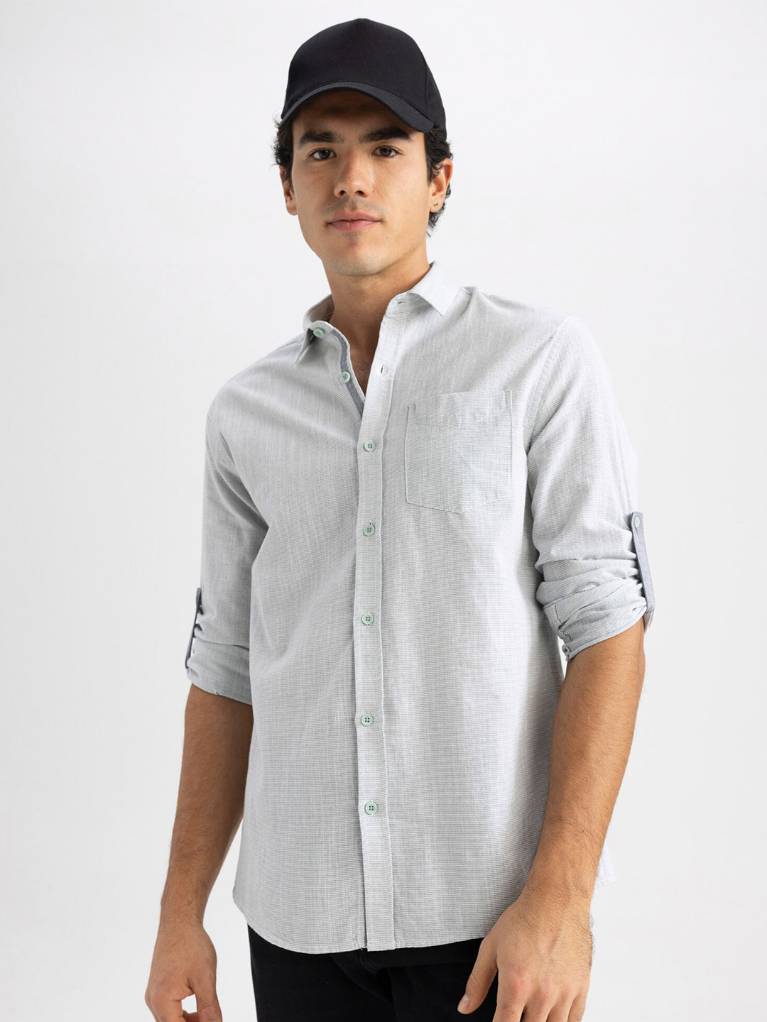 

DeFacto Roll-Up Sleeves Pure Cotton Casual Shirt, Blue
