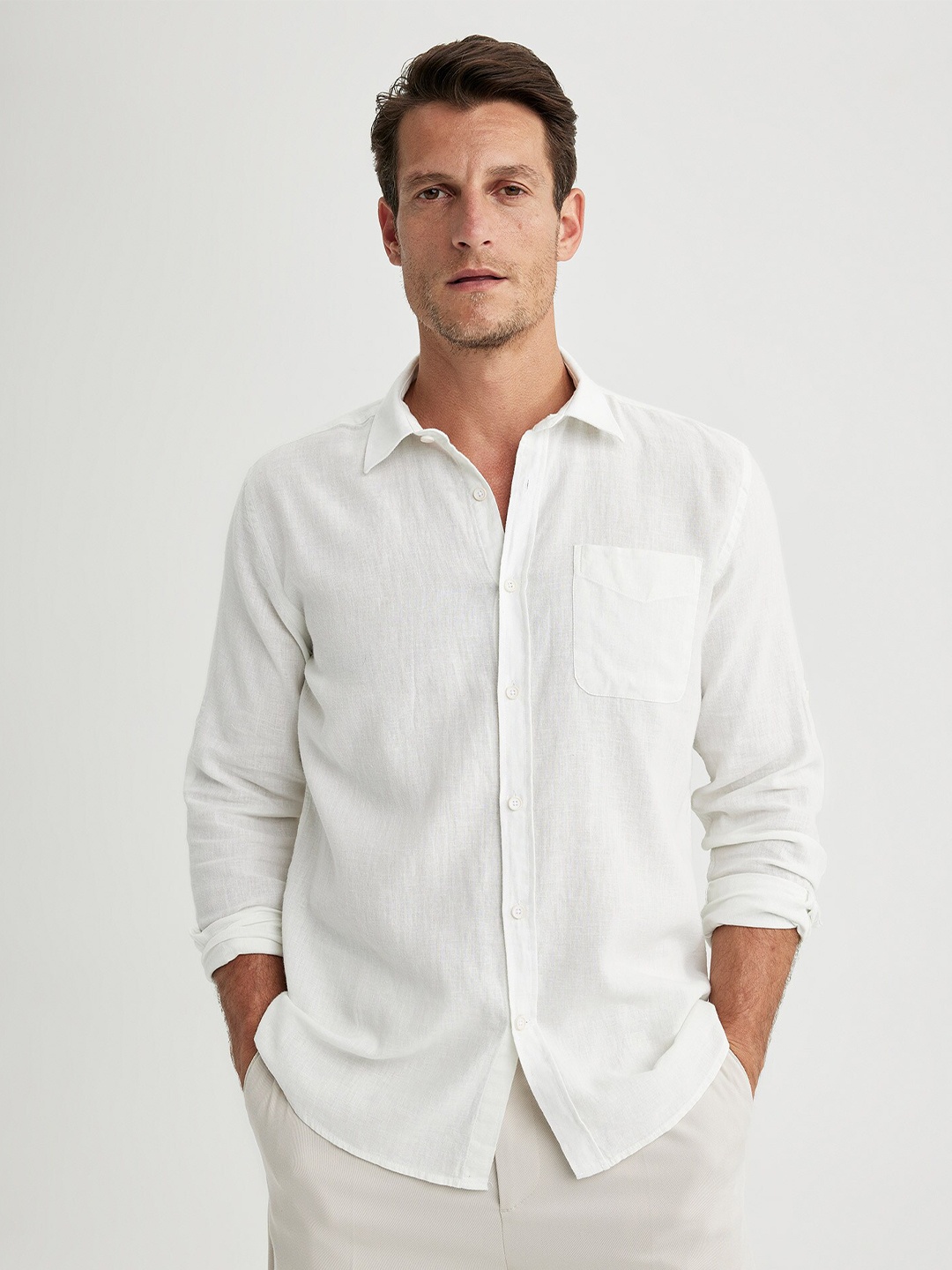 

DeFacto Spread Collar Long Sleeves Casual Shirt, White