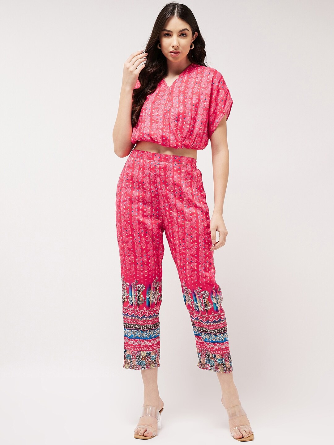 

Pannkh Printed Top With Trousers, Pink