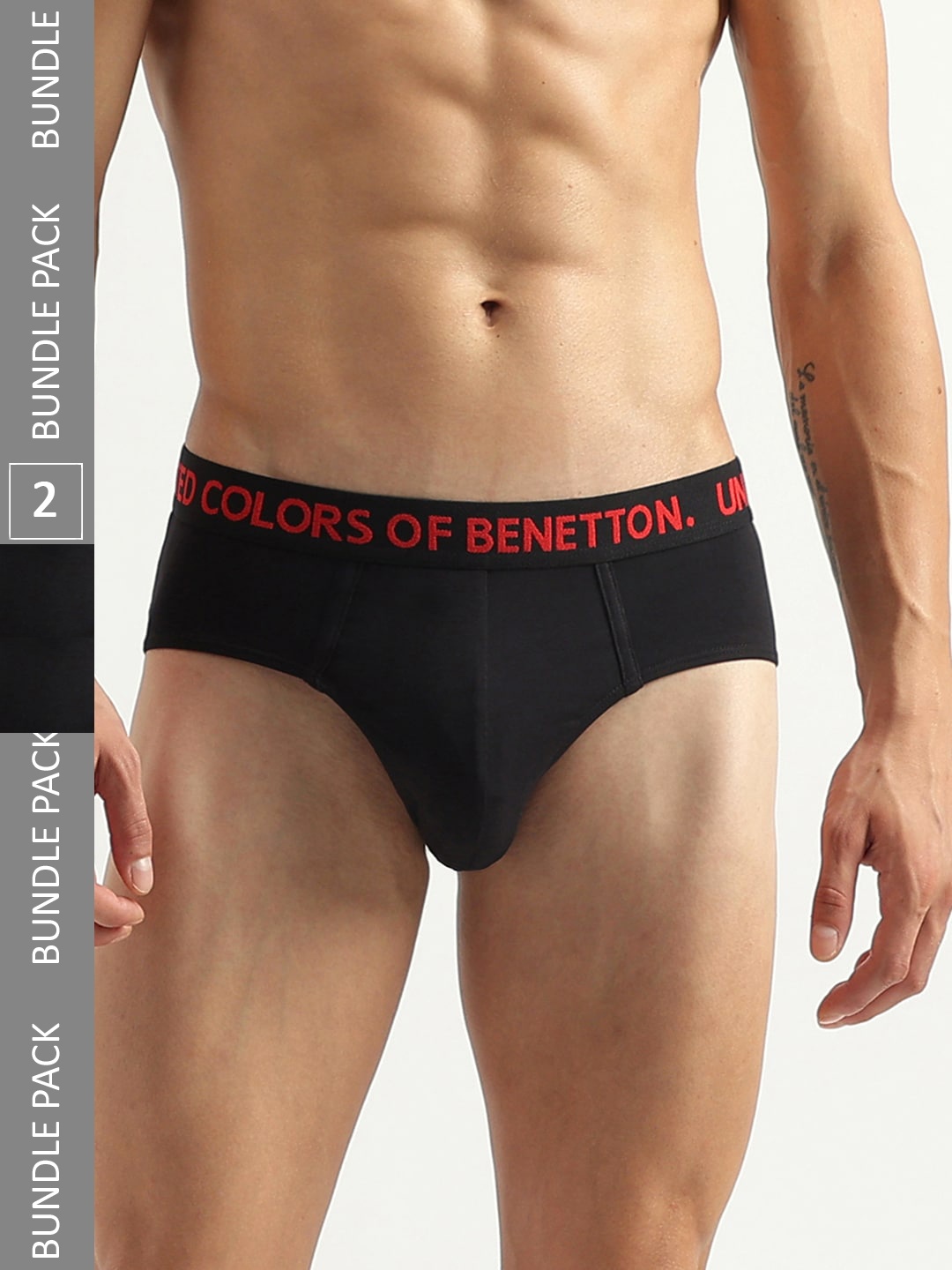 

United Colors of Benetton Pack Of 2 Low Rise Basic Briefs 23P3MENUC141I909X, Black