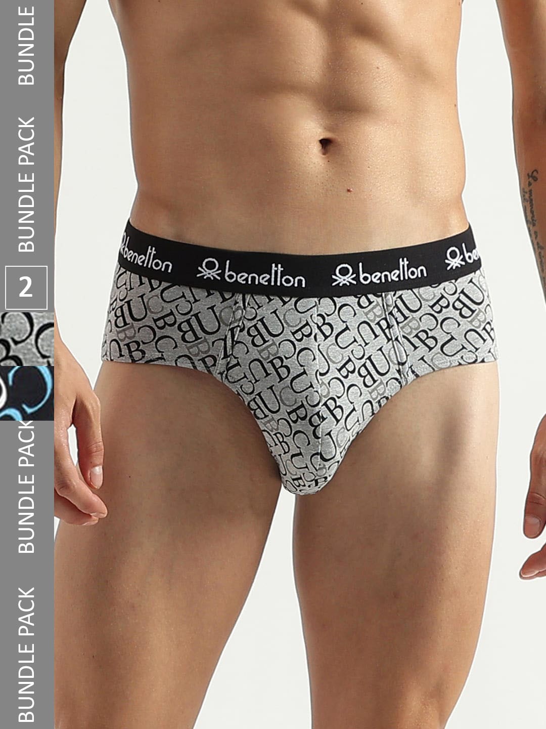 

United Colors of Benetton Pack Of 2 Printed Basic Briefs 23P3MENUC145I901XL, Grey