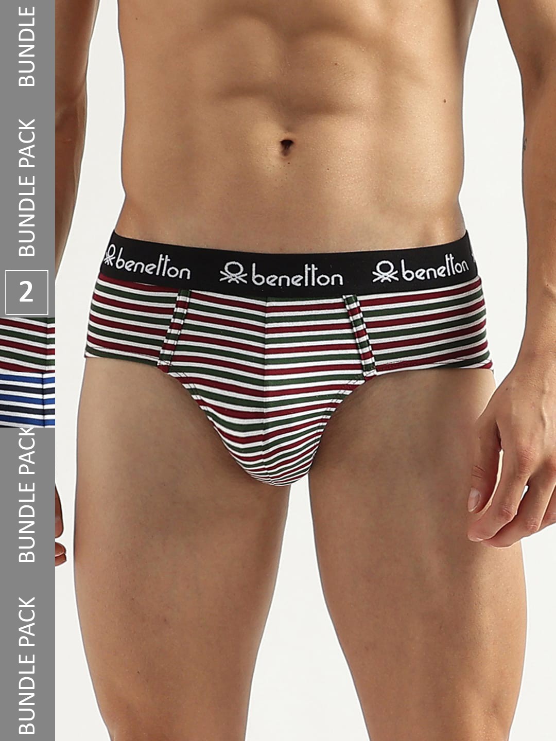 

United Colors of Benetton Pack Of 2 Striped Basic Briefs 23P3MENUC158I902XL, Black