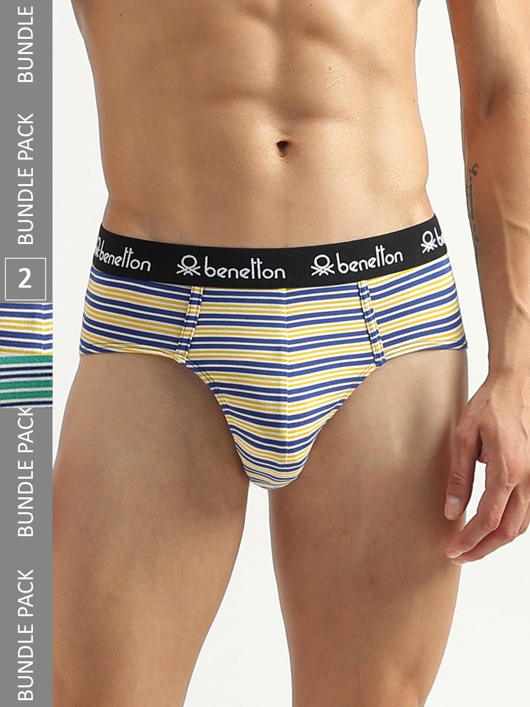 

United Colors of Benetton Pack Of 2 Striped Basic Briefs 23P3MENUC151I903XL, Blue