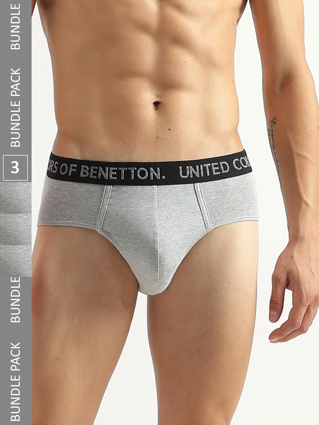 

United Colors of Benetton Pack Of 3 Low-Rise Basic Briefs 23P3MENUC181I901XL, Grey