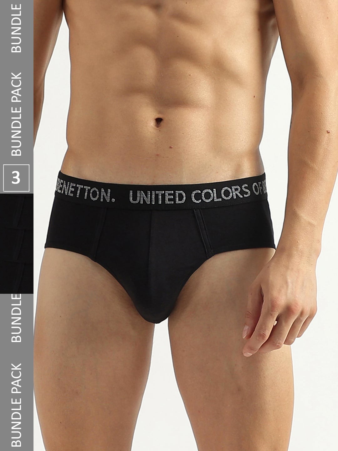 

United Colors of Benetton Pack of 3 Low Rise Basic Briefs 23P3MENUC181I902XL, Black