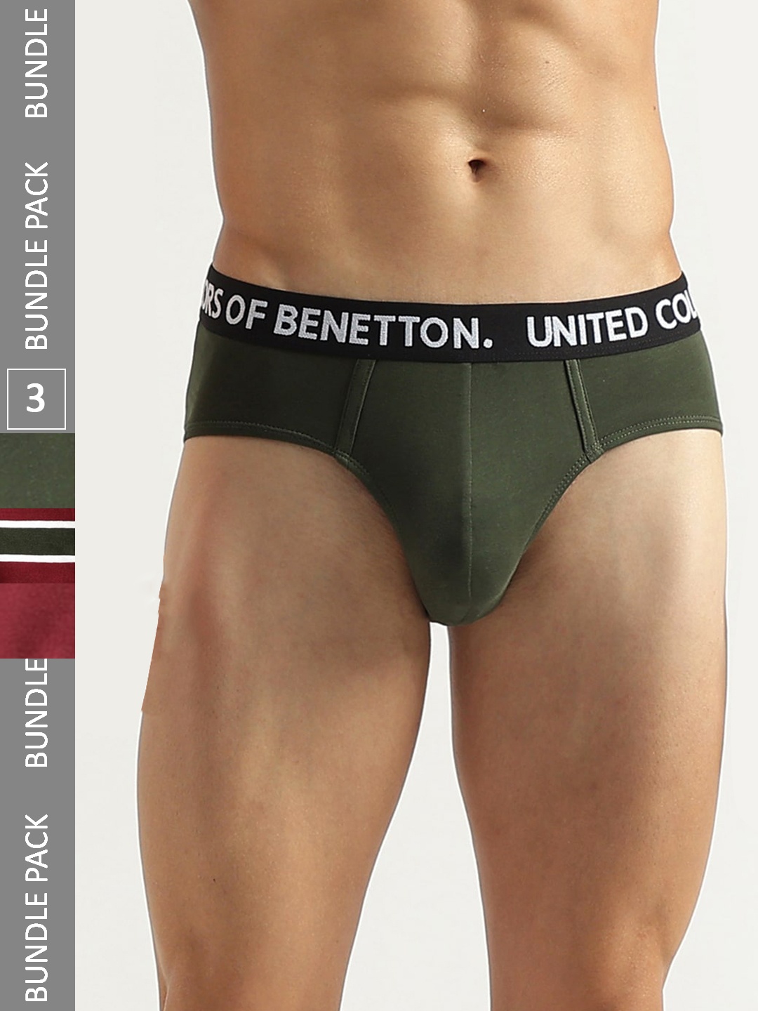 

United Colors of Benetton Pack Of 3 Printed Basic Briefs 23P3MENUC183I901XL, Green