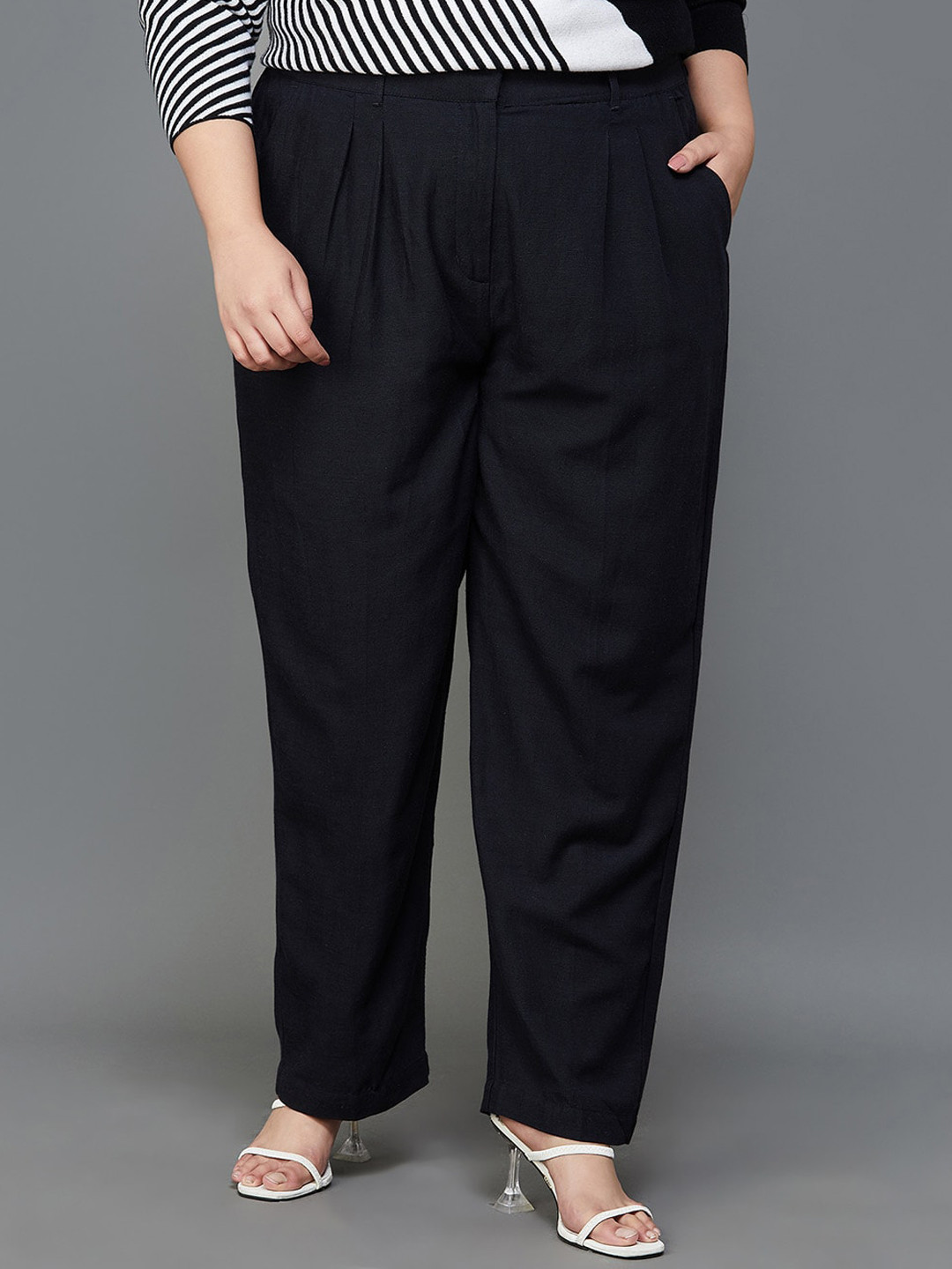 

Nexus by Lifestyle Women Plus Size Mid- Rise Pleated Parallel Trousers, Black