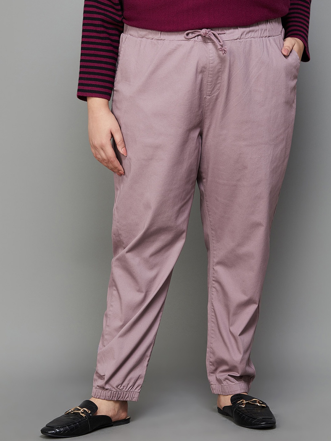 

Nexus by Lifestyle Plus Size Women Mid Rise Plain Cotton Joggers, Purple
