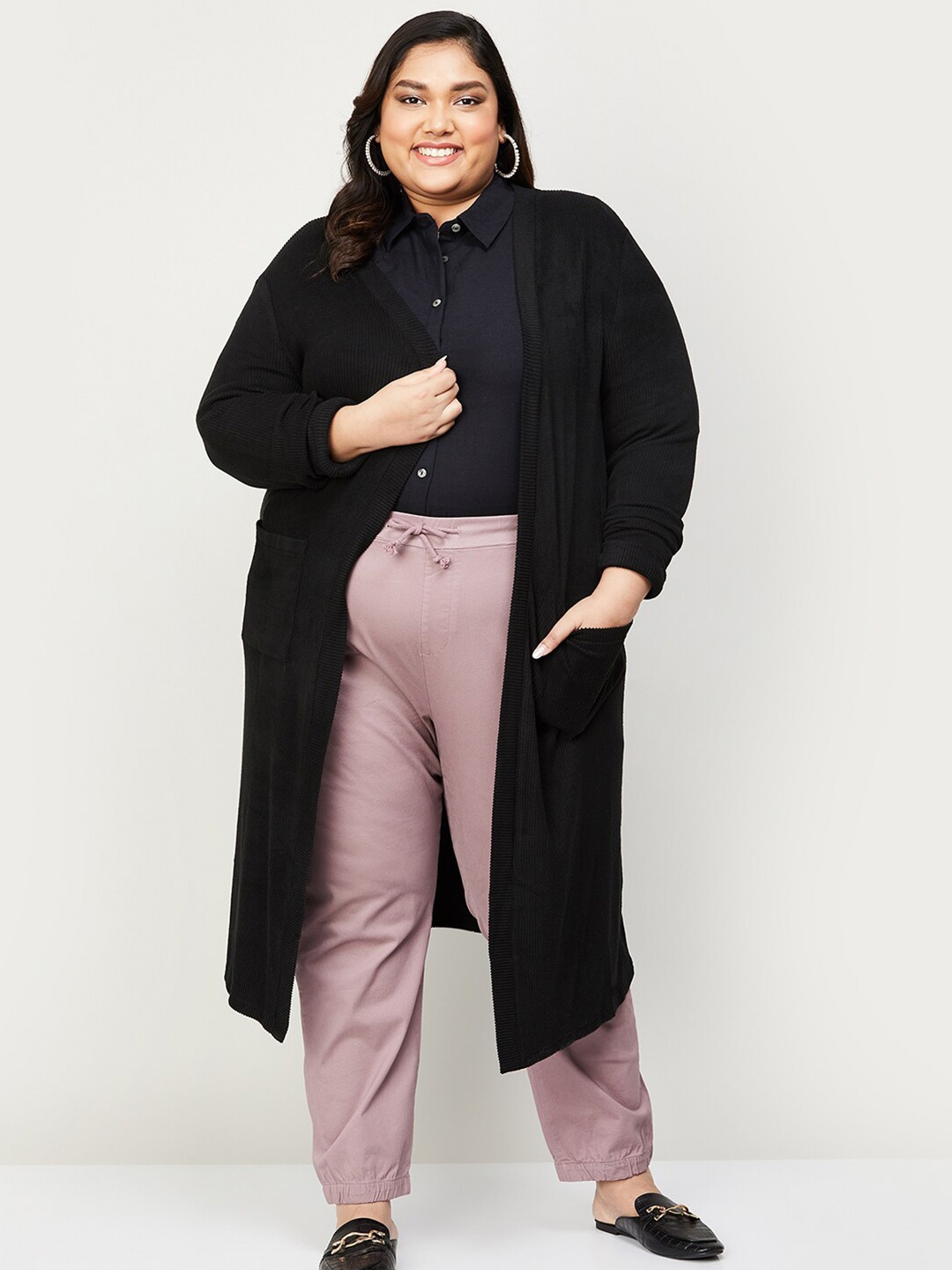 

Nexus by Lifestyle Plus Size Longine Open Front Shrug, Black