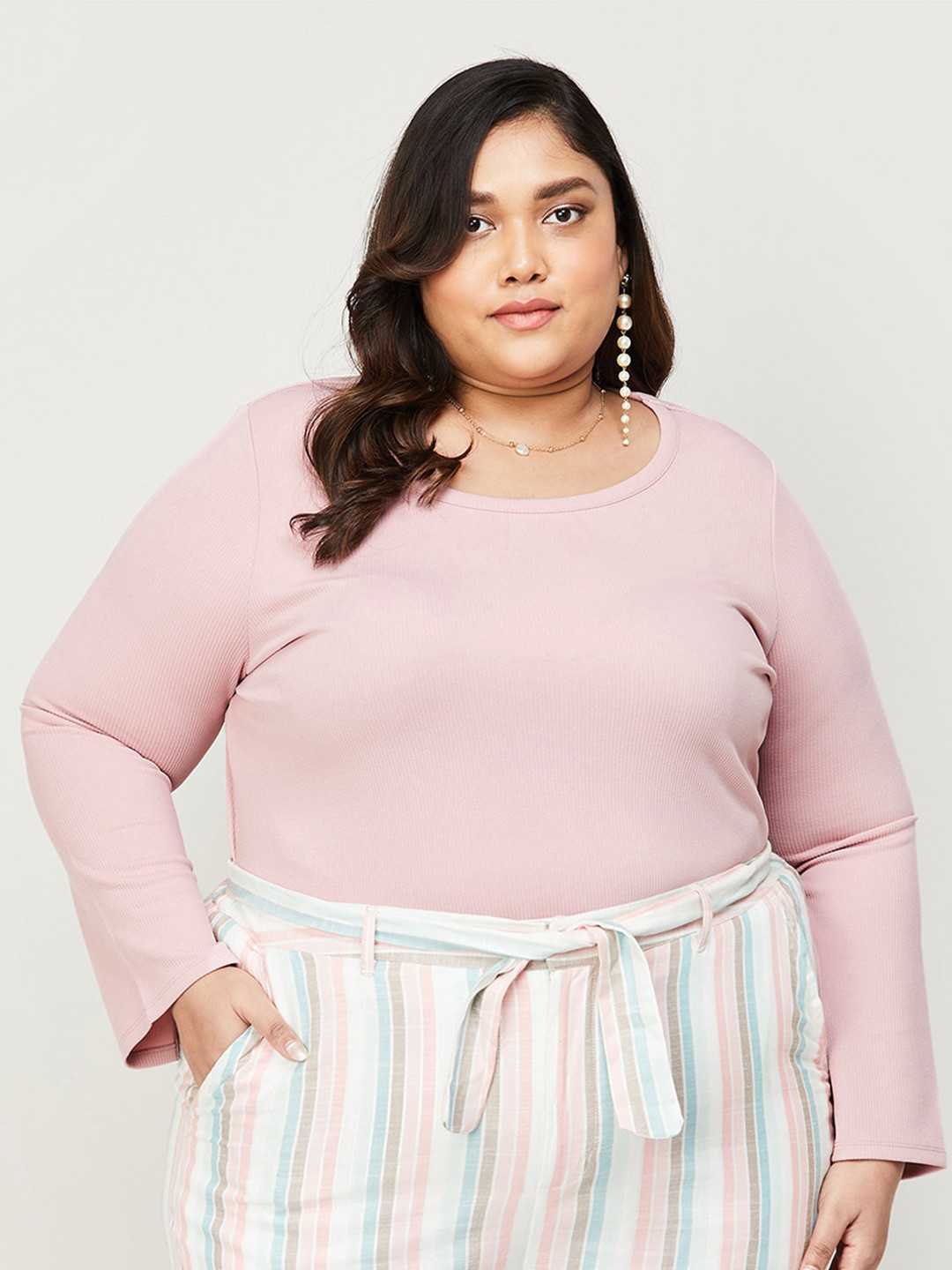 

Nexus by Lifestyle Plus Size Ribbed Fitted Top, Pink