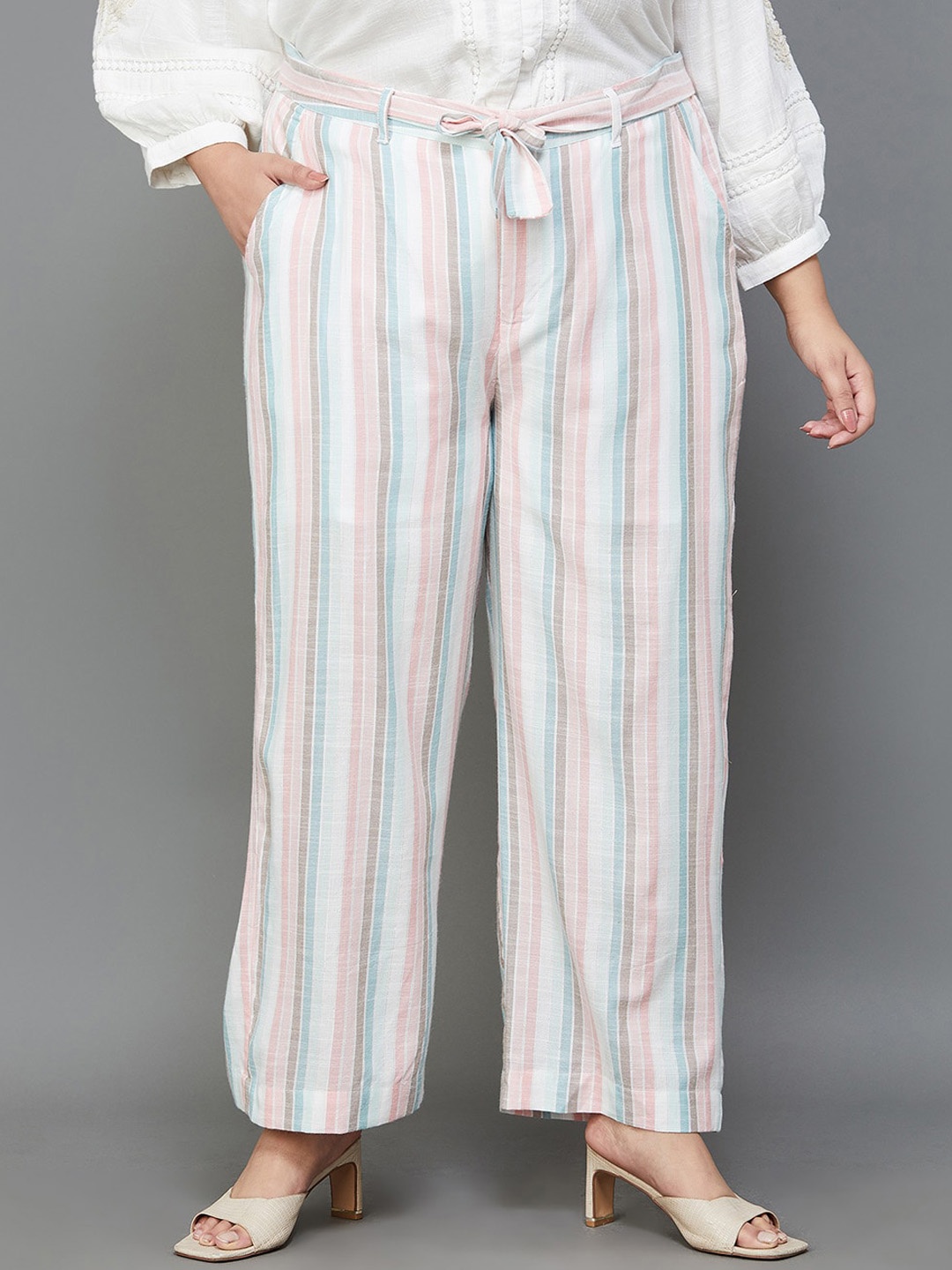 

Nexus by Lifestyle Plus Size Women Striped Mid- Rise Regular Trousers, Beige