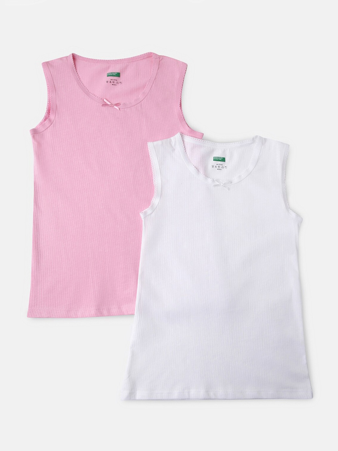 

United Colors of Benetton Girls Pack Of 2 Ribbed Cotton Camisoles, Pink