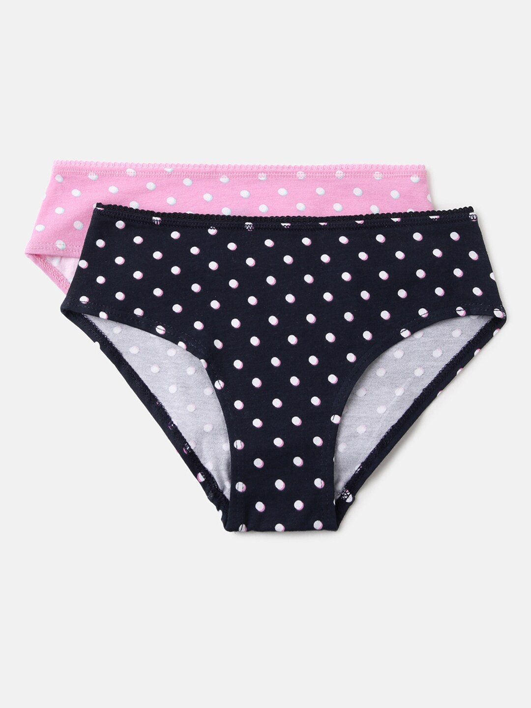 

United Colors of Benetton Girls Pack of 2 Polka Dots Printed Low Rise Basic Briefs, Navy blue