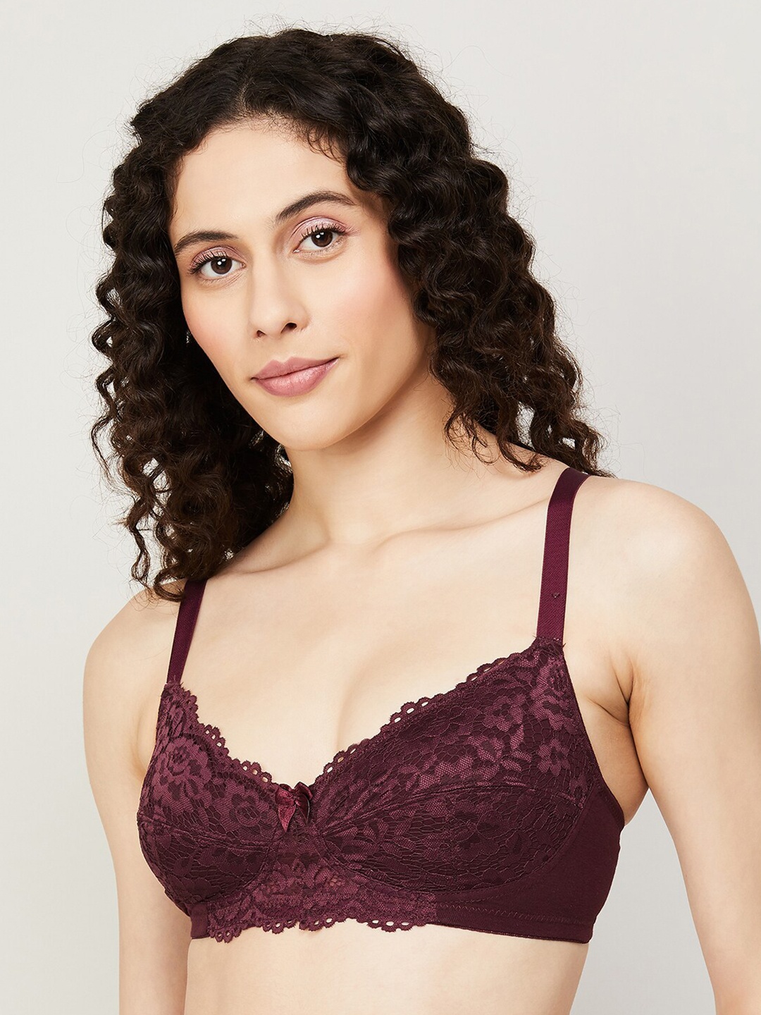 

Ginger by Lifestyle Floral Lace Half Coverage Bra All Day Comfort, Burgundy