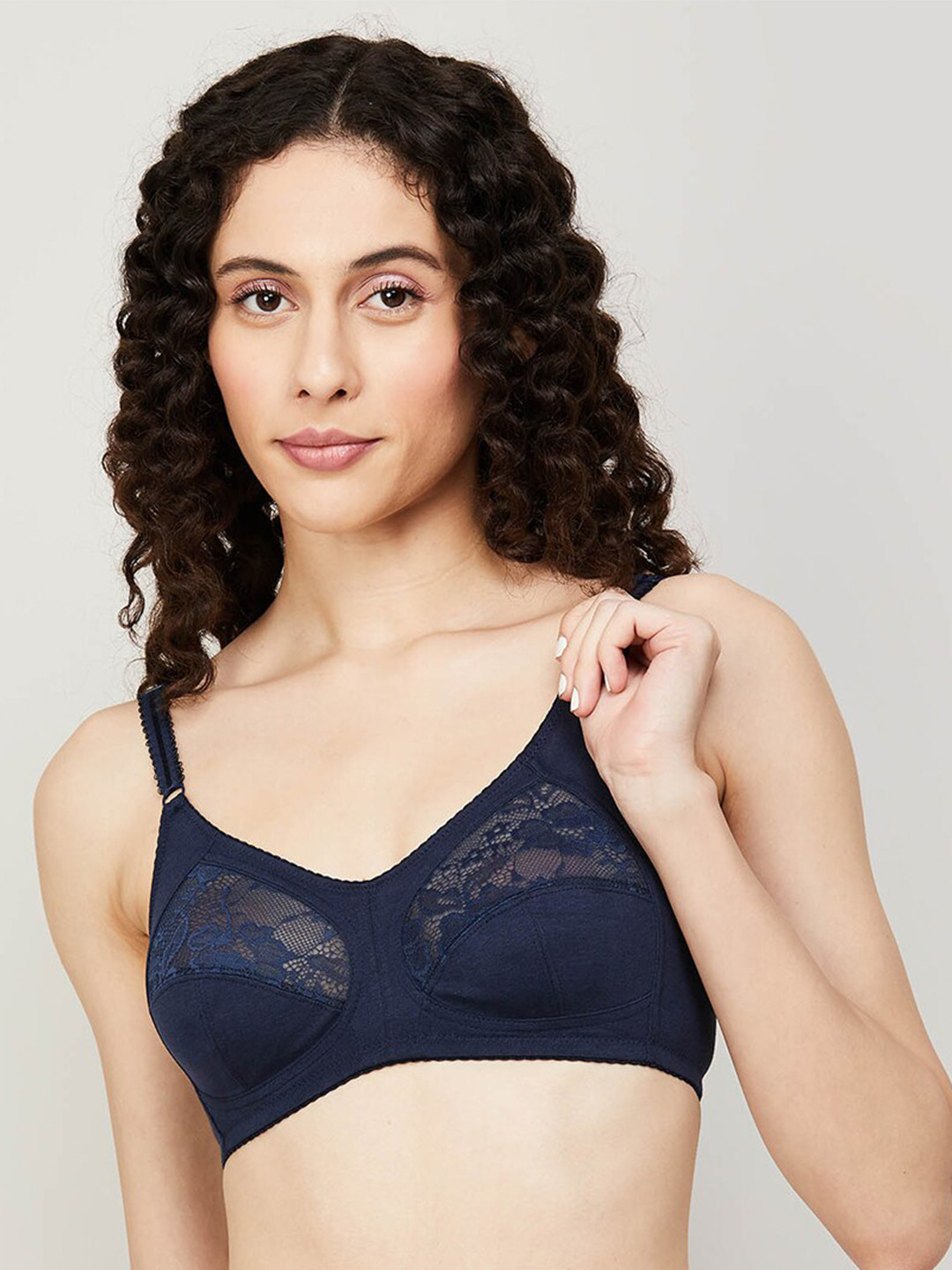 

Ginger by Lifestyle Floral Lace Half Coverage Bra All Day Comfort, Navy blue