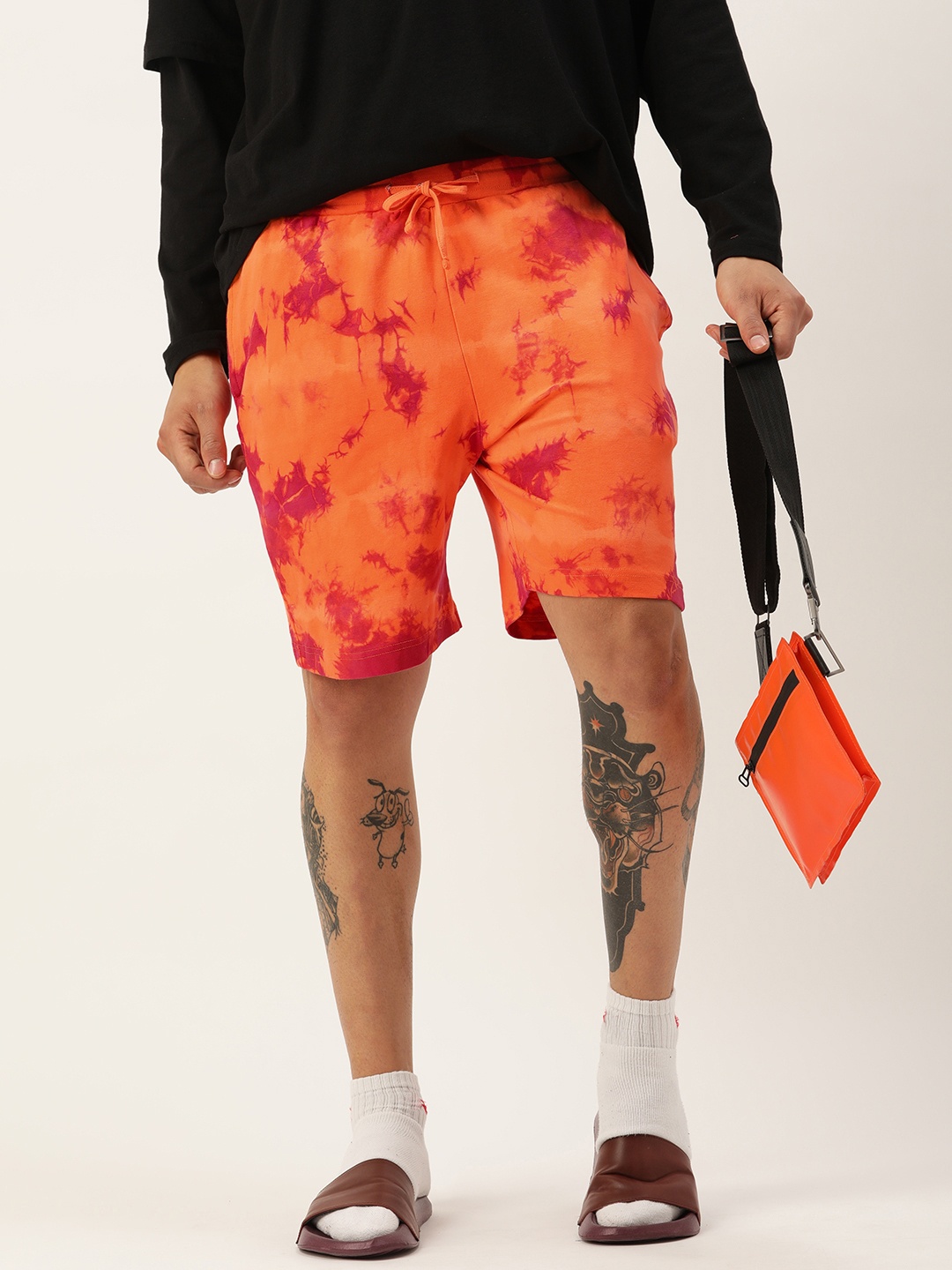 

Kook N Keech Men Tie & Dye Printed Loose Fit Shorts, Orange