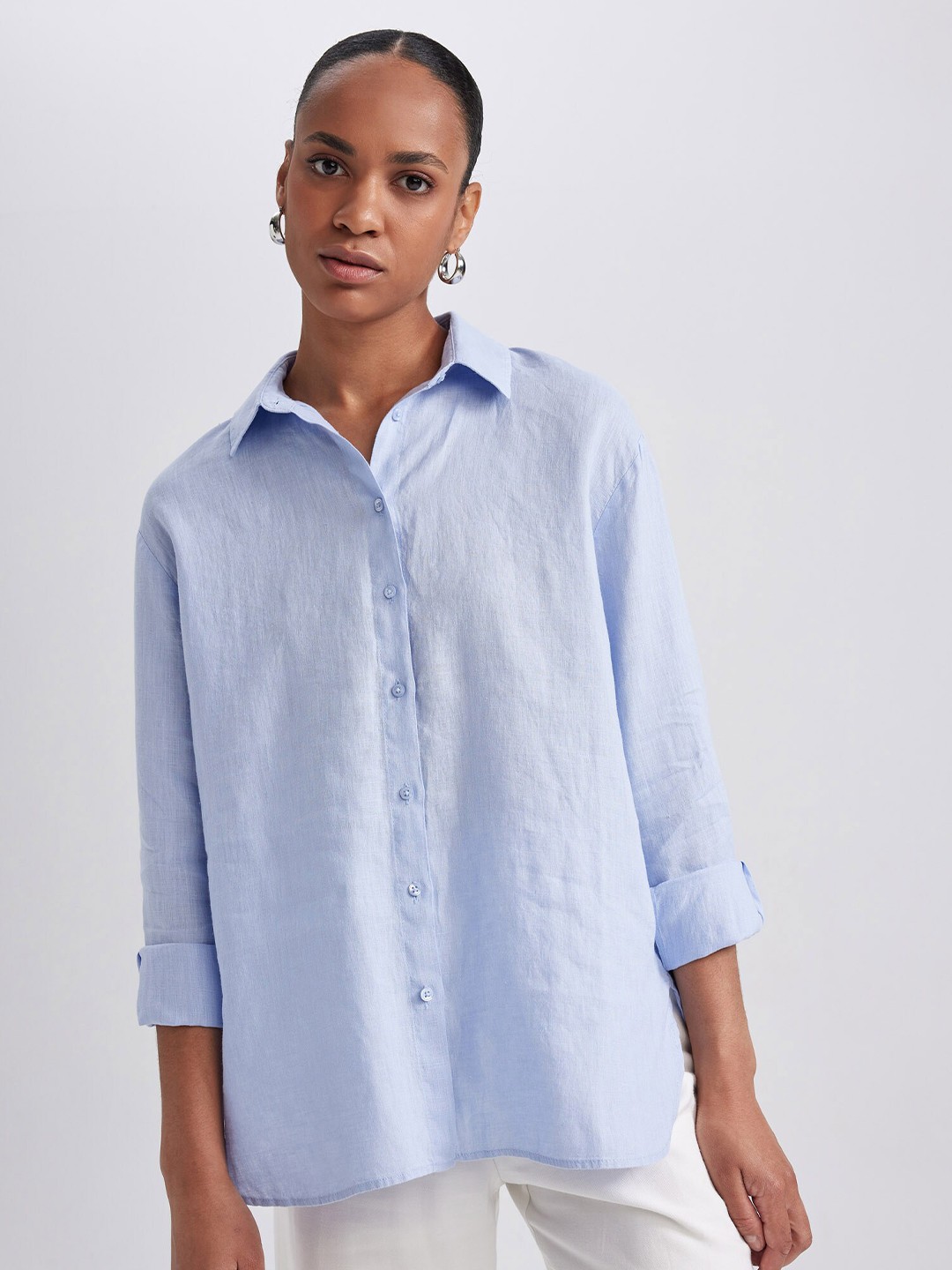 

DeFacto Spread Collar Casual Shirt, Blue