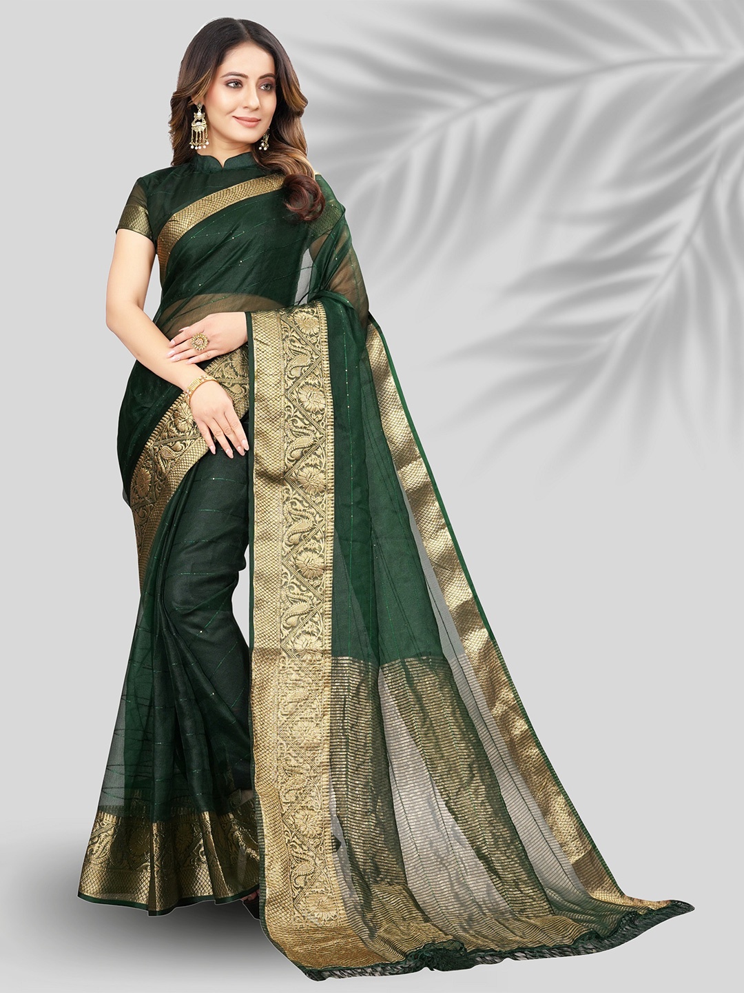 

KALINI Woven Design Zari Organza Banarasi Saree, Green