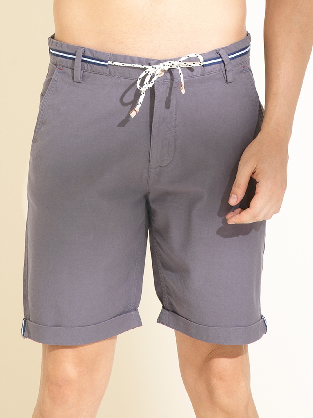 

Snitch Men Grey Mid-Rise Cotton Regular Shorts, Purple