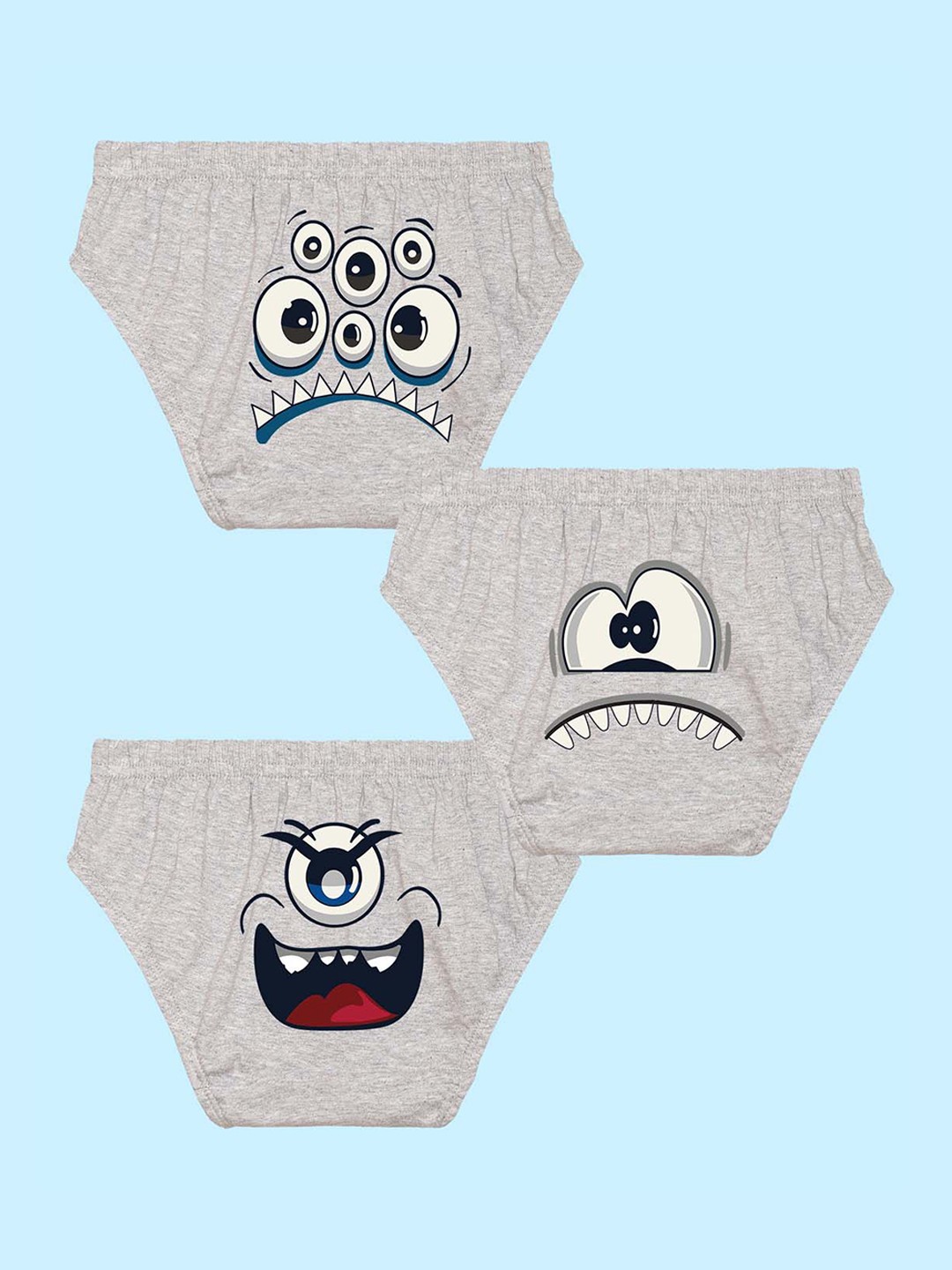 

NUSYL Boys Pack Of 3 Printed Pure Cotton Briefs NUBCBRFPO3.0095, Grey