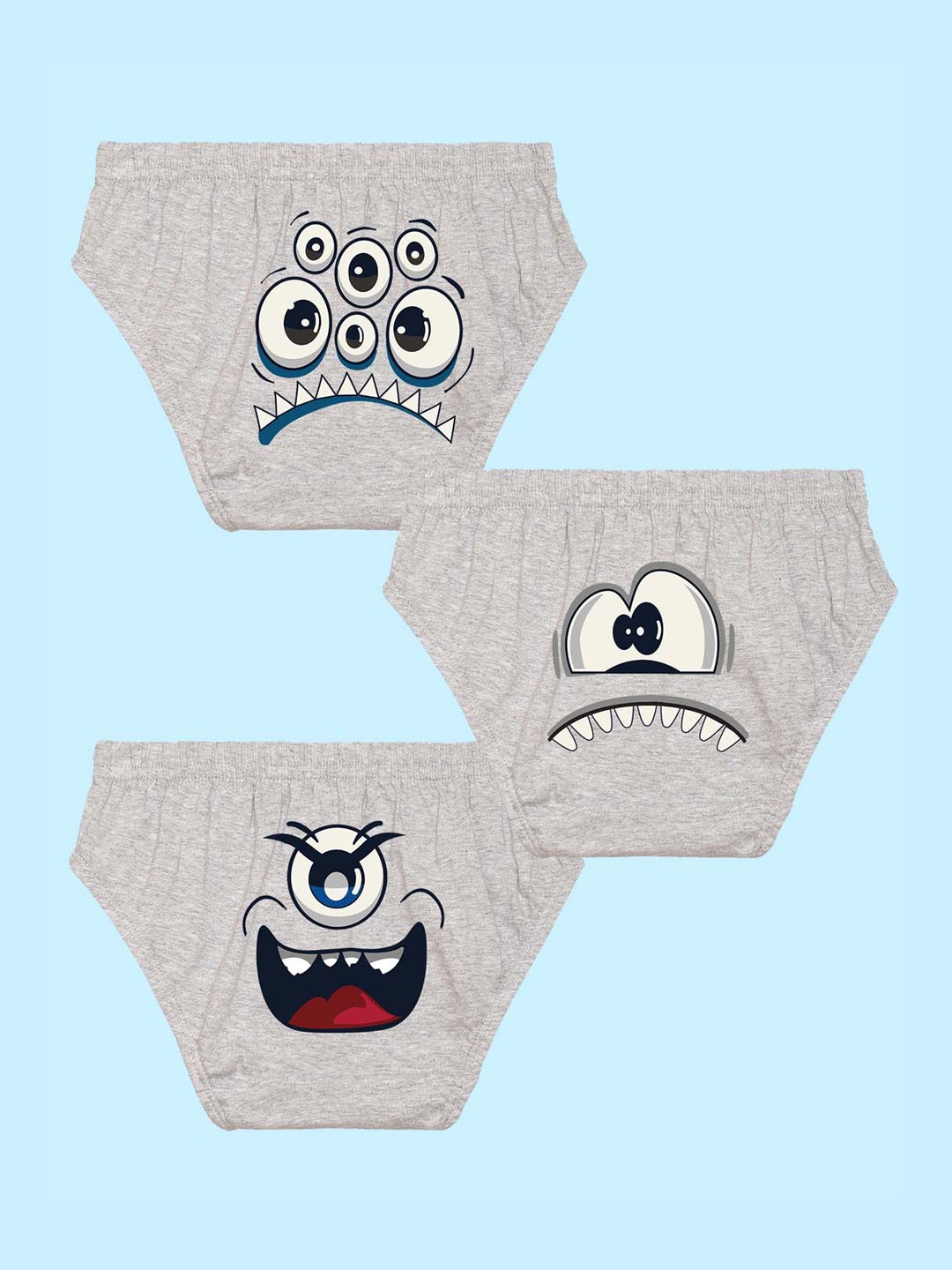 

NUSYL Boys Pack Of 3 Printed Cotton Basic Briefs NUBCBRFPO3.0095, Grey