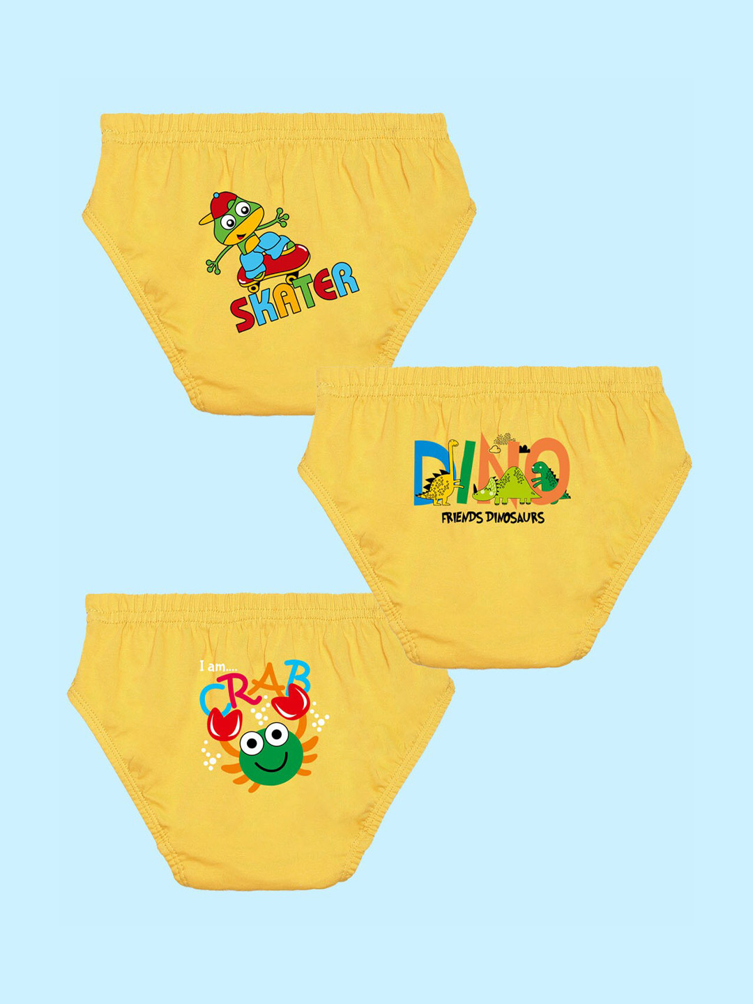 

NUSYL Boys Pack of 3 Printed Pure Cotton Mid Rise Basic Briefs NUBCBRFPO3.0112, Yellow