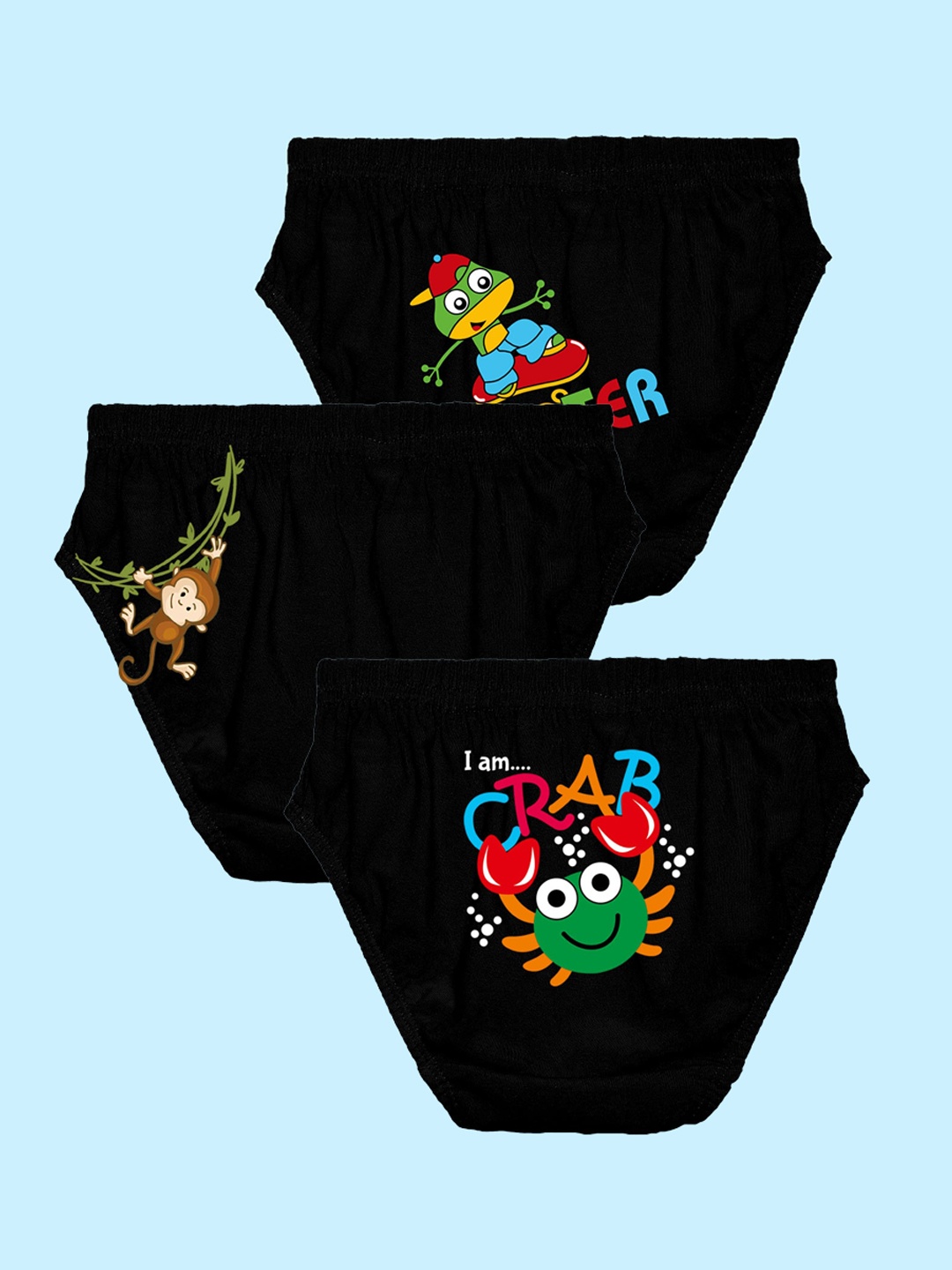 

NUSYL Boys Pack Of 3 Printed Pure Cotton Basic Briefs NUBCBRFPO3.0106, Black