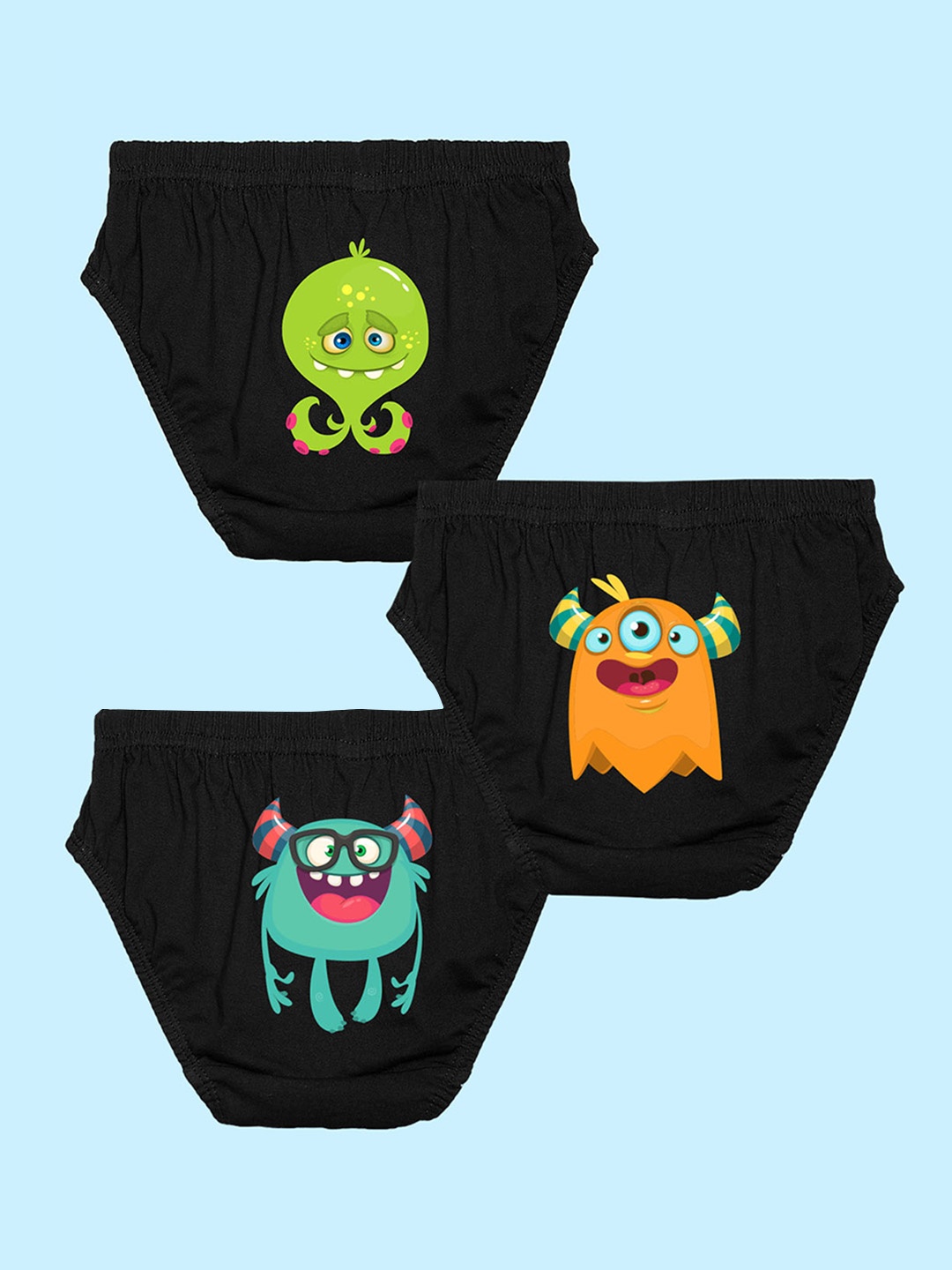 

NUSYL Boys Pack Of 3 Printed Pure Cotton Briefs NUBCBRFPO3.0088, Black