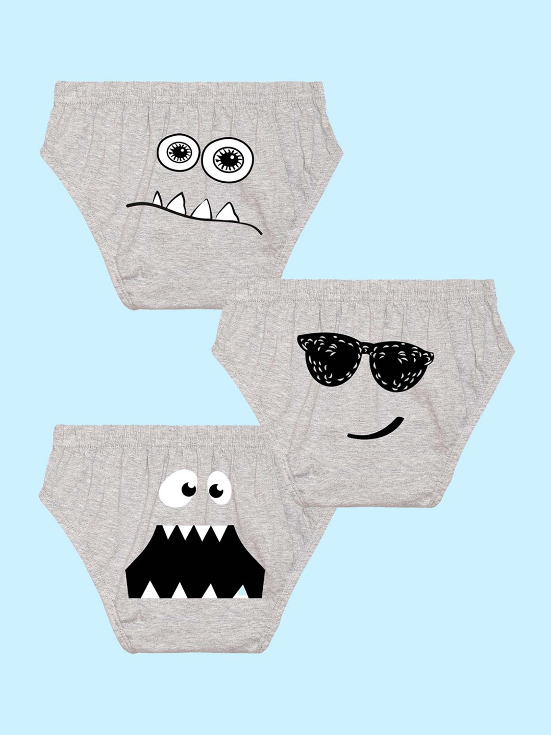

NUSYL Boys Pack Of 3 Printed Cotton Briefs NUBCBRFPO3.0091, Grey