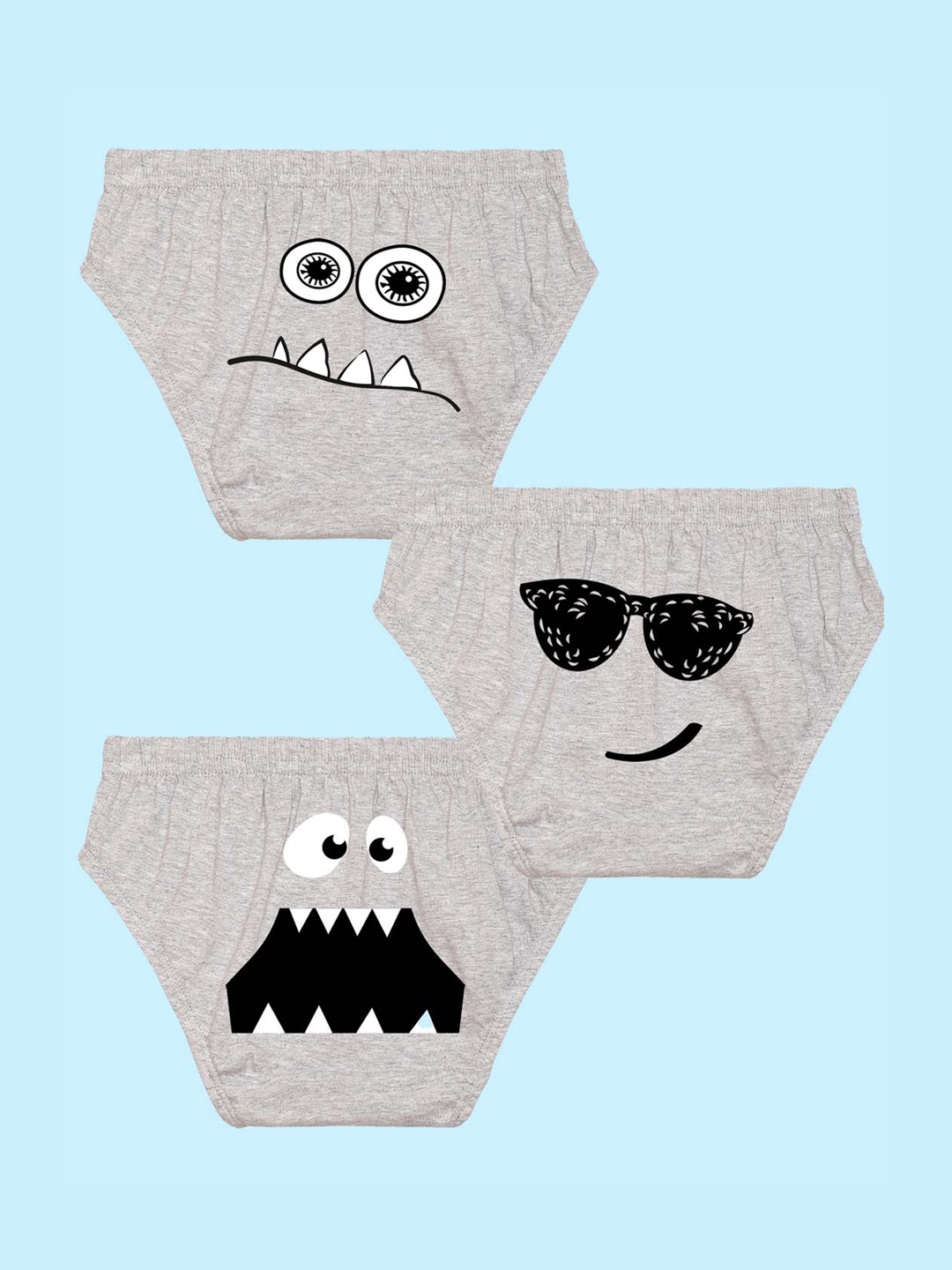 

NUSYL Boys Pack Of 3 Printed Pure Cotton Briefs NUBCBRFPO3.0091, Grey