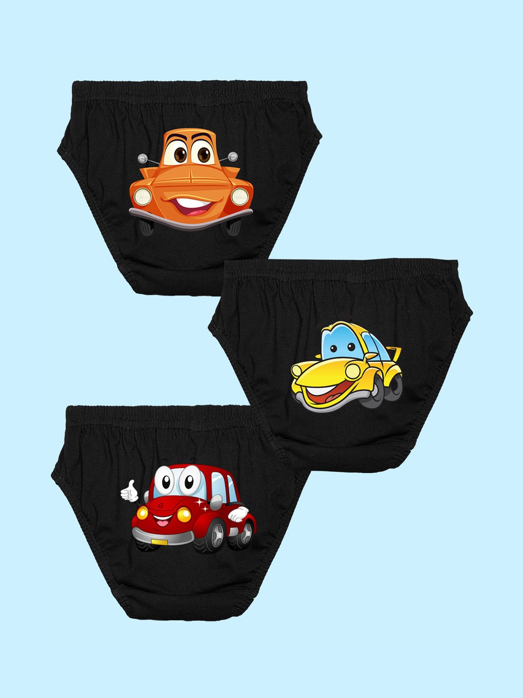 

NUSYL Boys Pack of 3 Printed Pure Cotton Mid Rise BasicBriefs NUBCBRFPO3.0107, Black