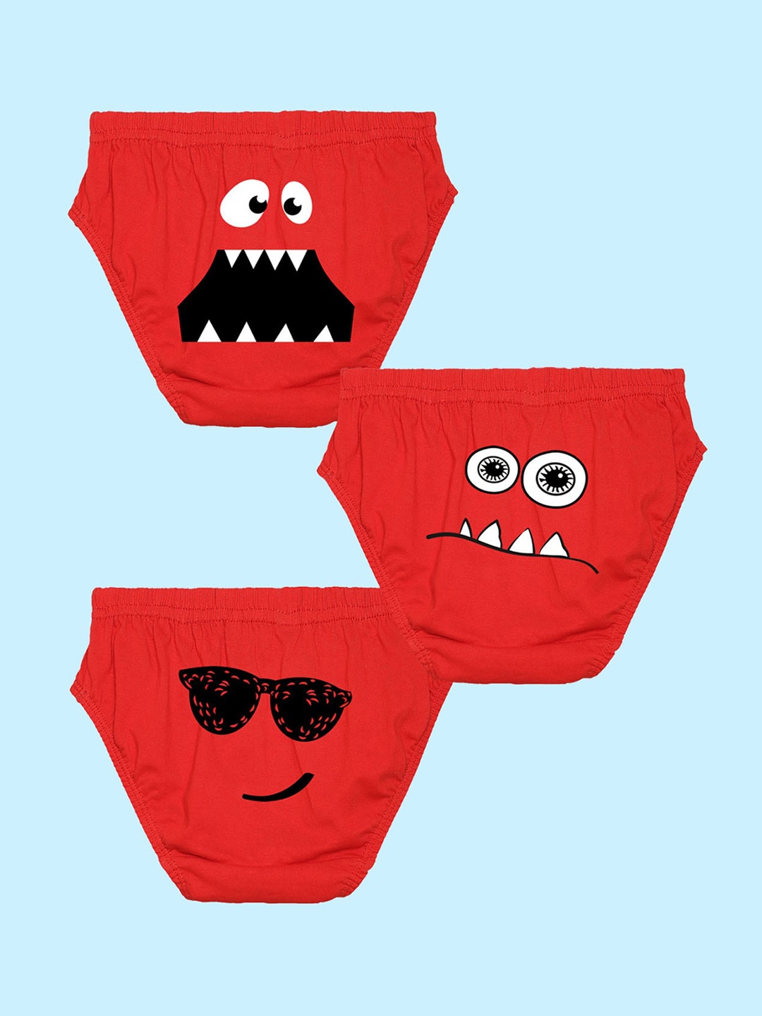 

NUSYL Boys Pack Of 3 Cartoon Face Printed Pure Cotton Basic Briefs NUBCBRFPO3.0092, Red