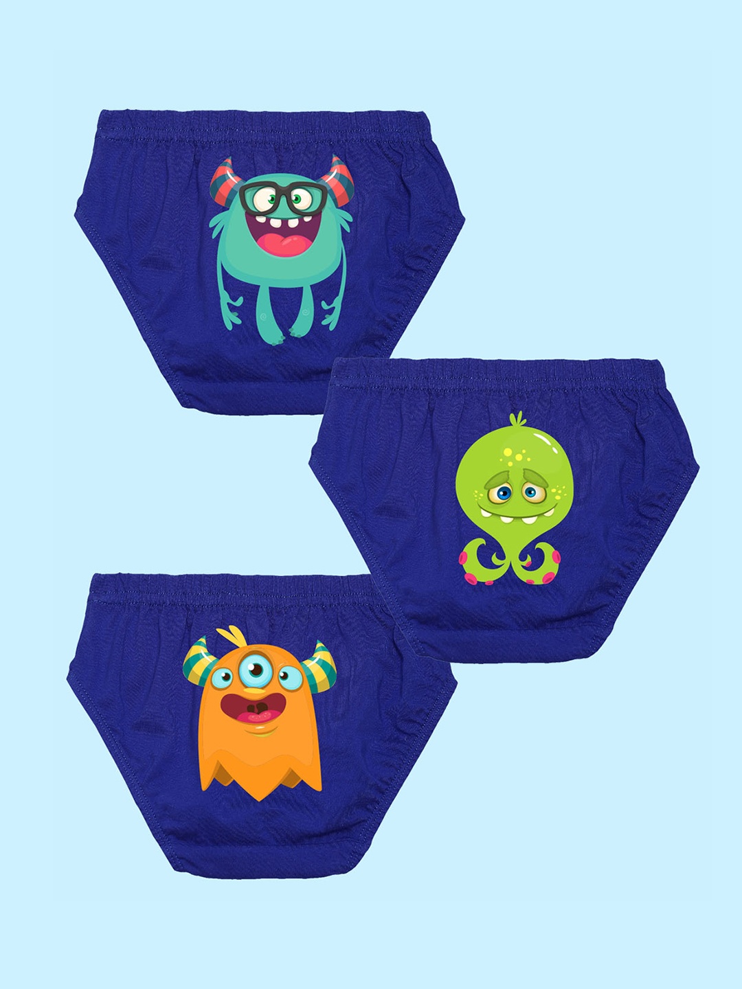 

NUSYL Boys Pack Of 3 Printed Pure Cotton Basic Briefs NUBCBRFPO3.0089, Blue