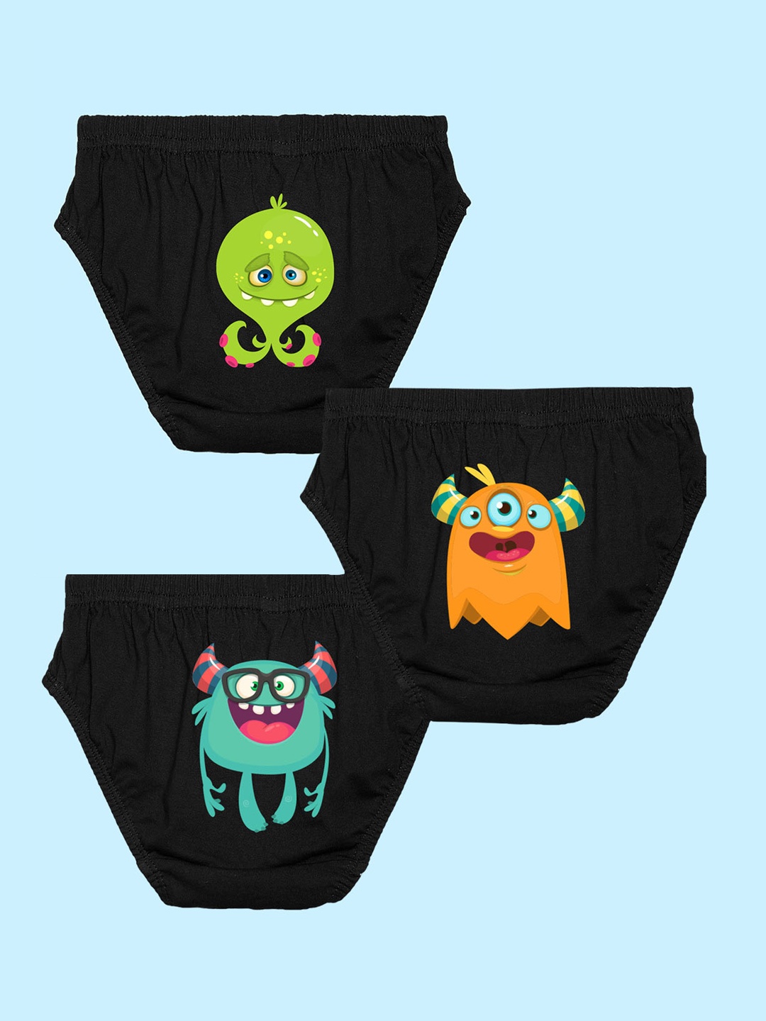 

NUSYL Boys Pack of 3 Printed Pure Cotton Mid Rise BasicBriefs NUBCBRFPO3.0088, Black