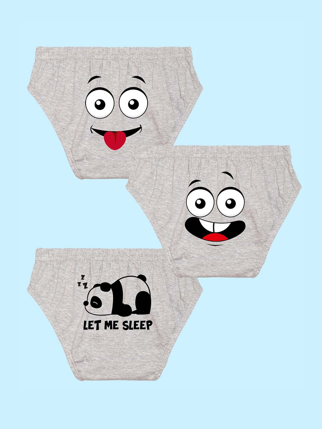 

NUSYL Boys Pack Of 3 Printed Pure Cotton Basic Briefs NUBCBRFPO3.0109, Grey