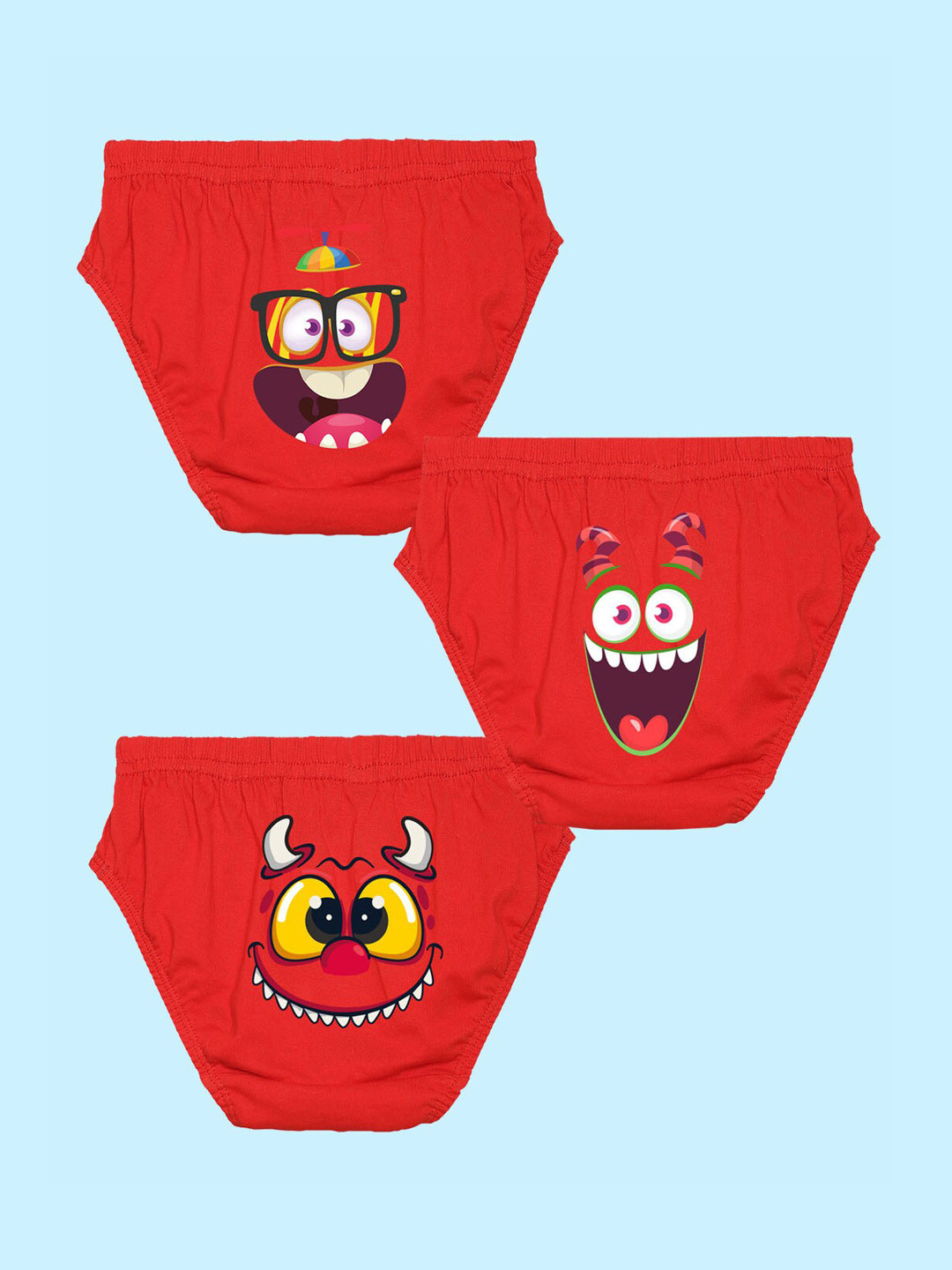 

NUSYL Boys Pack Of 3 Cartoon Printed Pure Cotton Basic Briefs NUBCBRFPO3.0110, Red