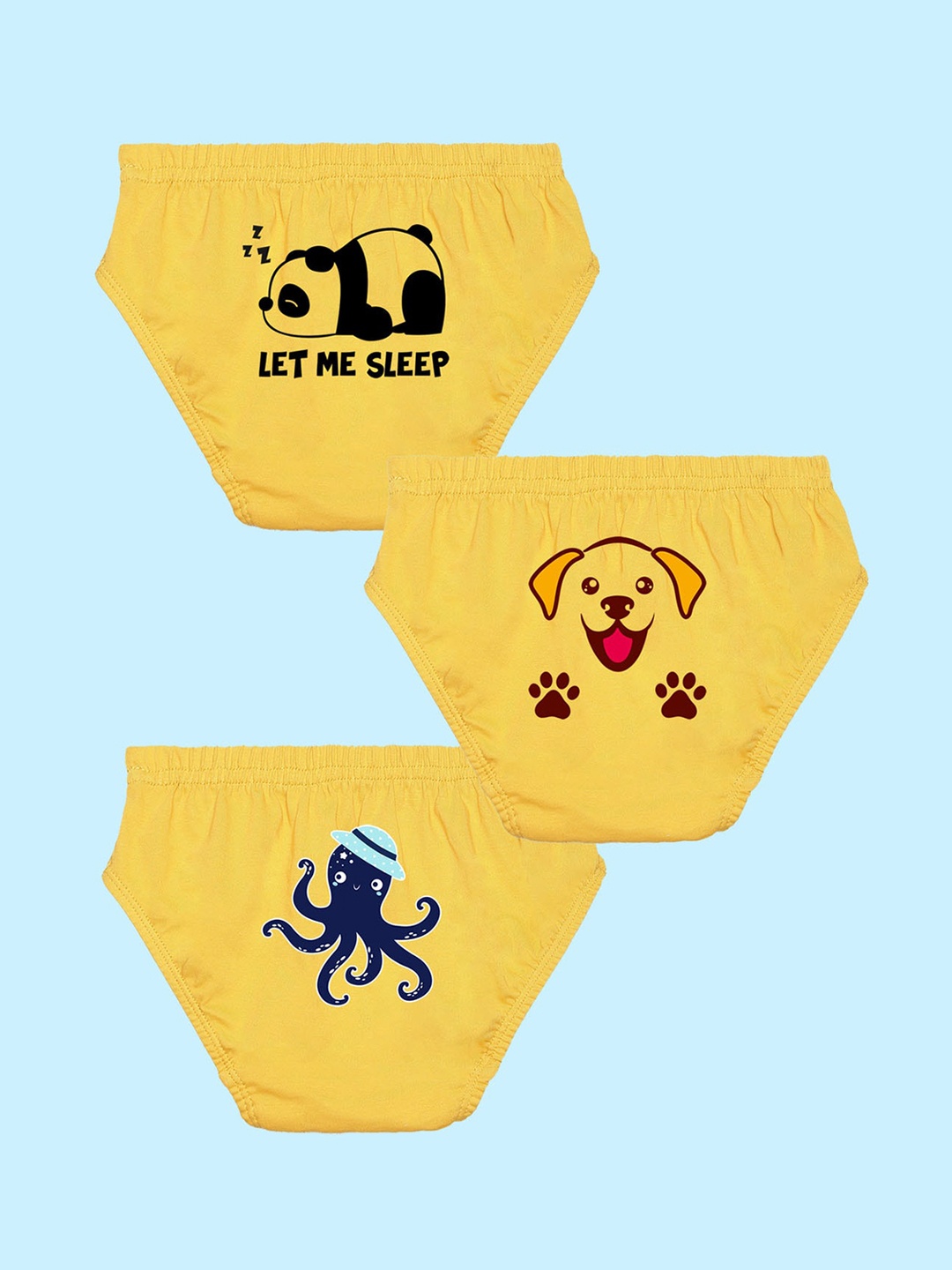 

NUSYL Boys Pack Of 3 Printed Pure Cotton Basic Briefs NUBCBRFPO3.0100, Yellow