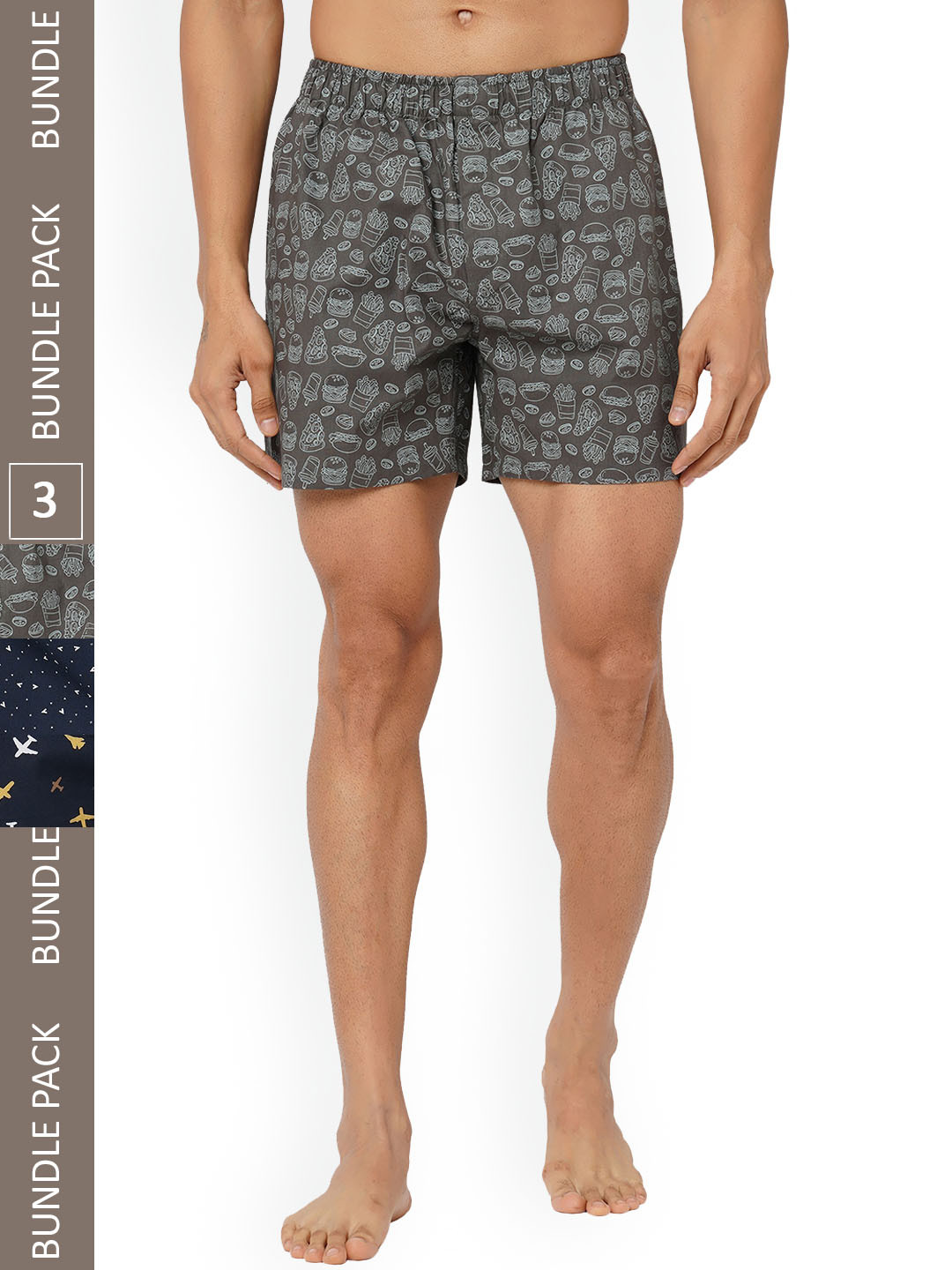 

FiTZ Pack Of 3 Conversational Printed Boxers SS23-SO-10-COMBO1869_M, Grey