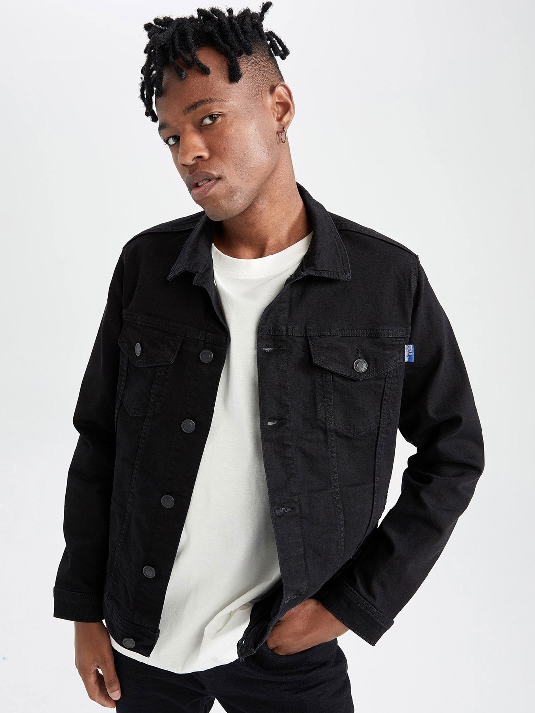 

DeFacto Spread Collar Denim Jacket, Black